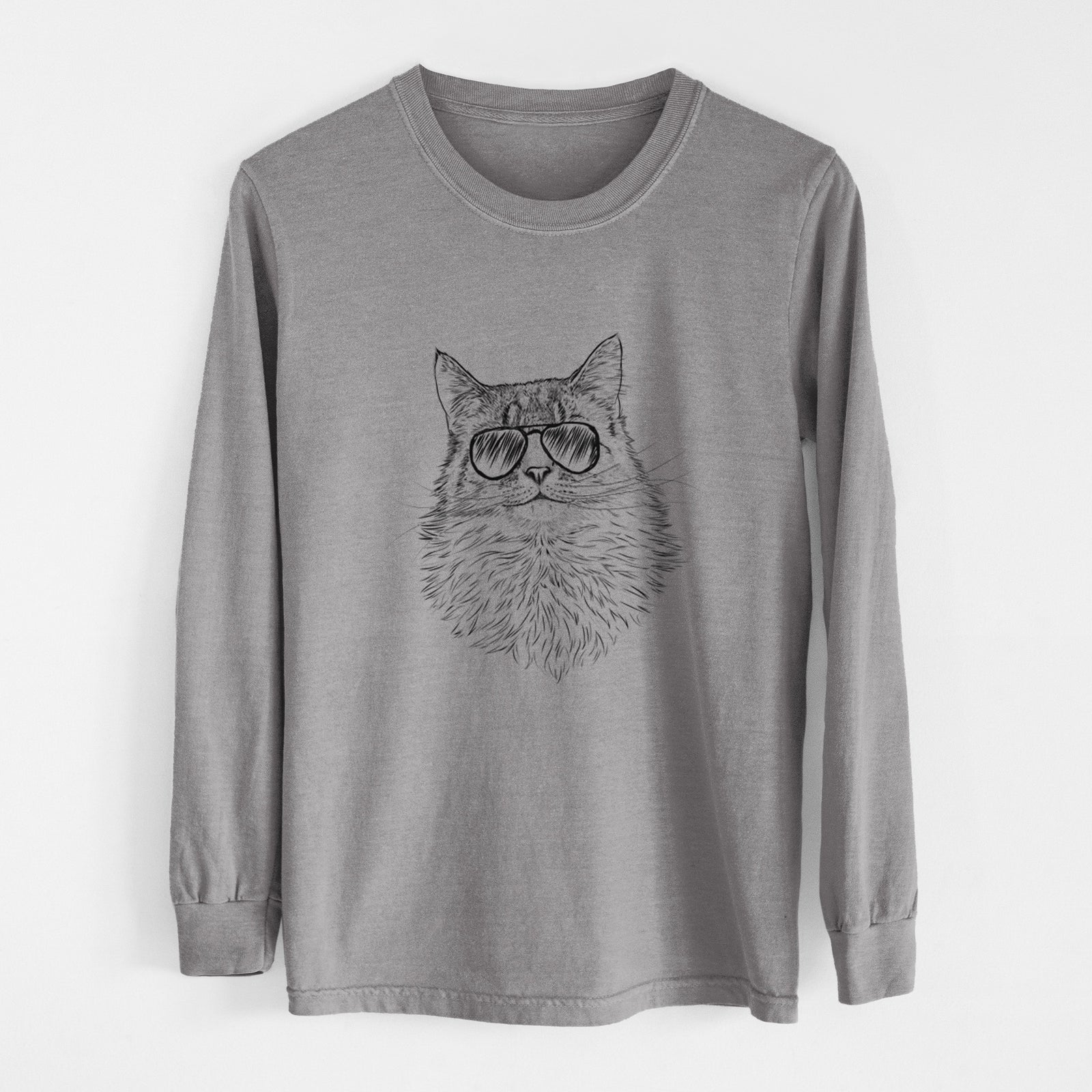 Aviator Olive the Cat - Men's Heavyweight 100% Cotton Long Sleeve