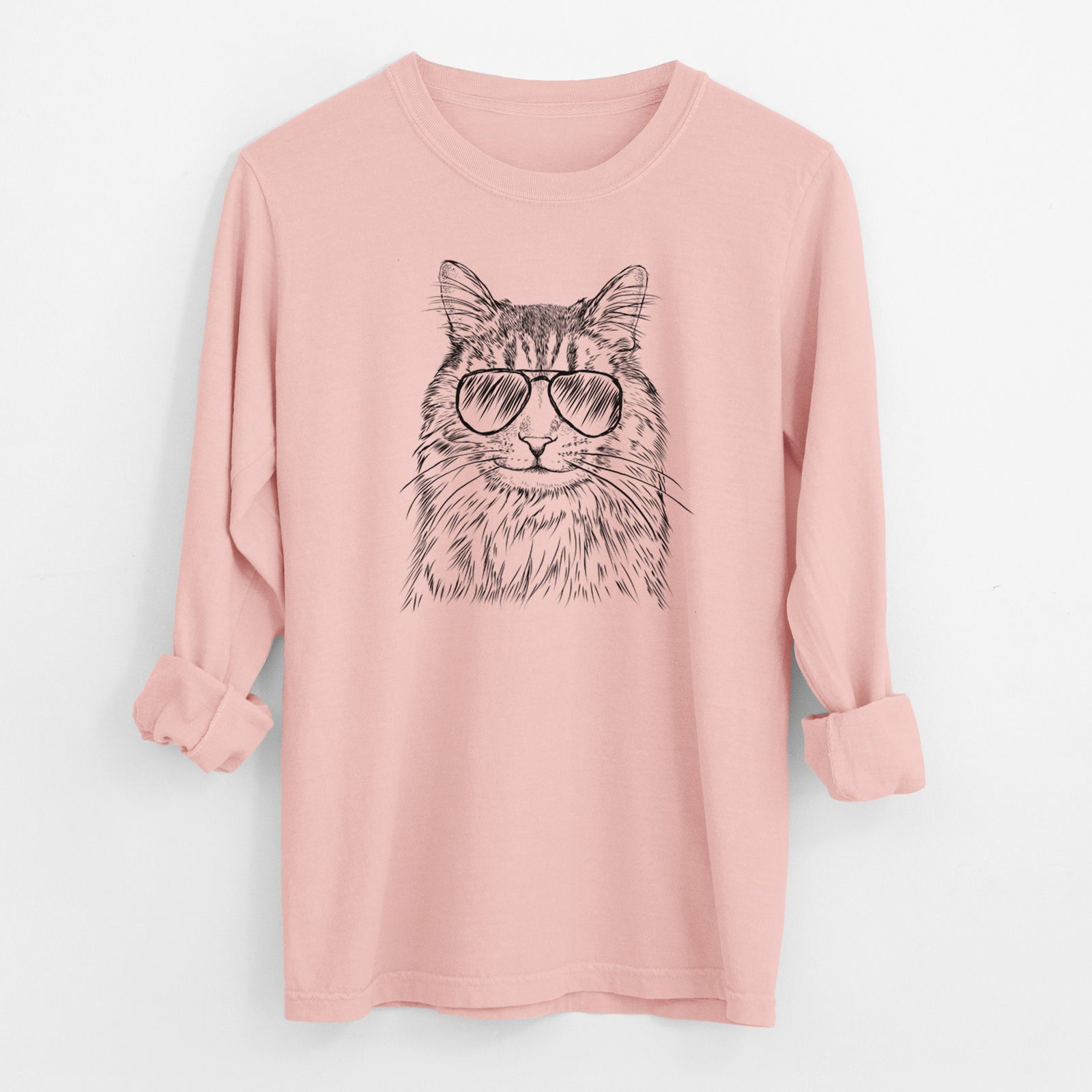 Aviator Oliver Fluff the Maine Coon Mix Cat - Men's Heavyweight 100% Cotton Long Sleeve
