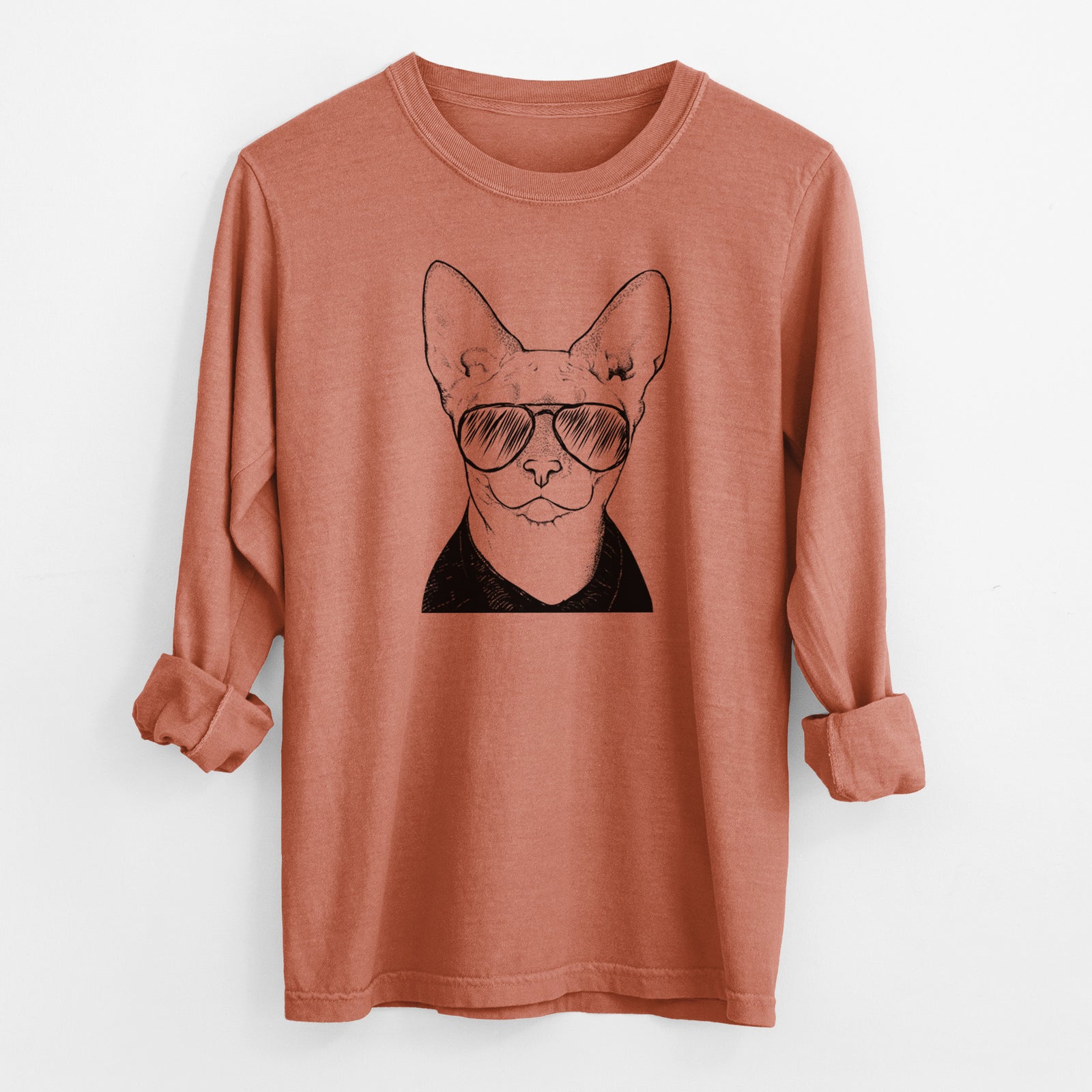 Aviator Oliver Watson the Sphynx Cat - Men's Heavyweight 100% Cotton Long Sleeve