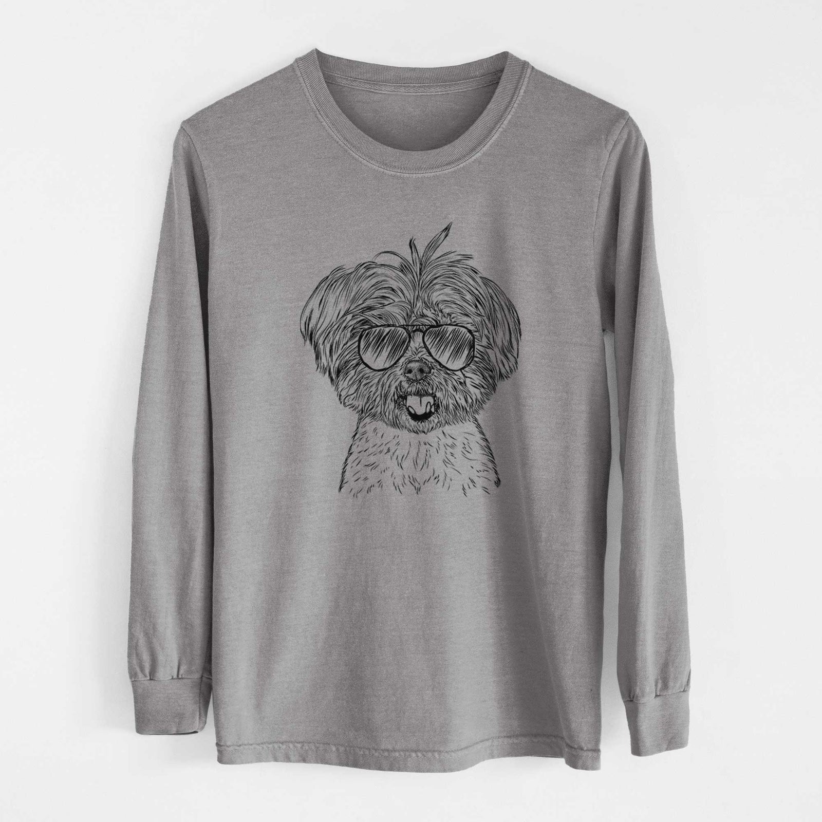 Aviator Oliver the Yorkie Mix - Men's Heavyweight 100% Cotton Long Sleeve