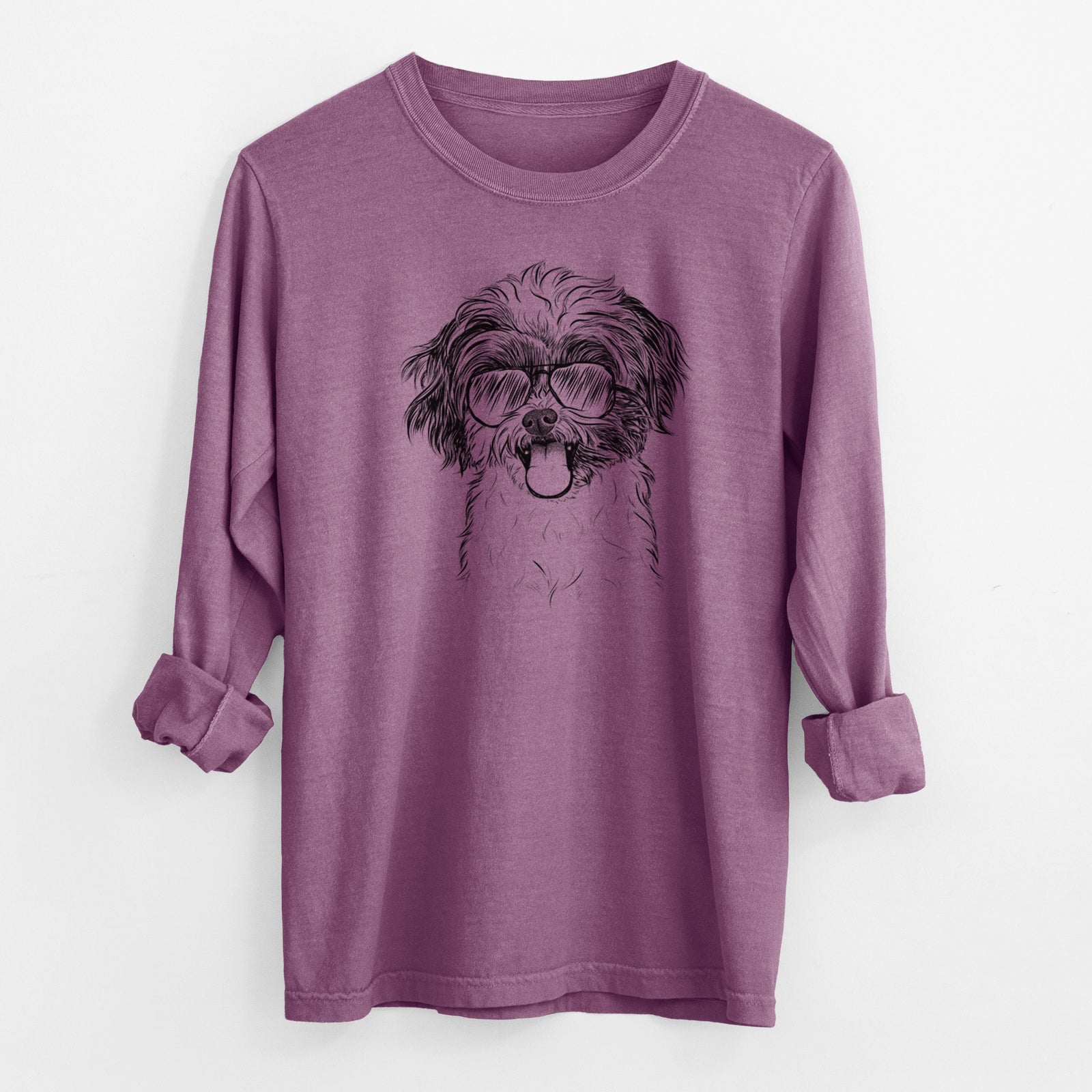 Aviator Pepper the Shihpoo - Men's Heavyweight 100% Cotton Long Sleeve