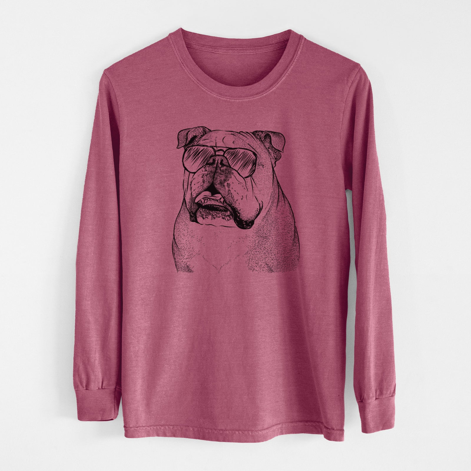 Aviator Piggy the English Bulldog - Men's Heavyweight 100% Cotton Long Sleeve
