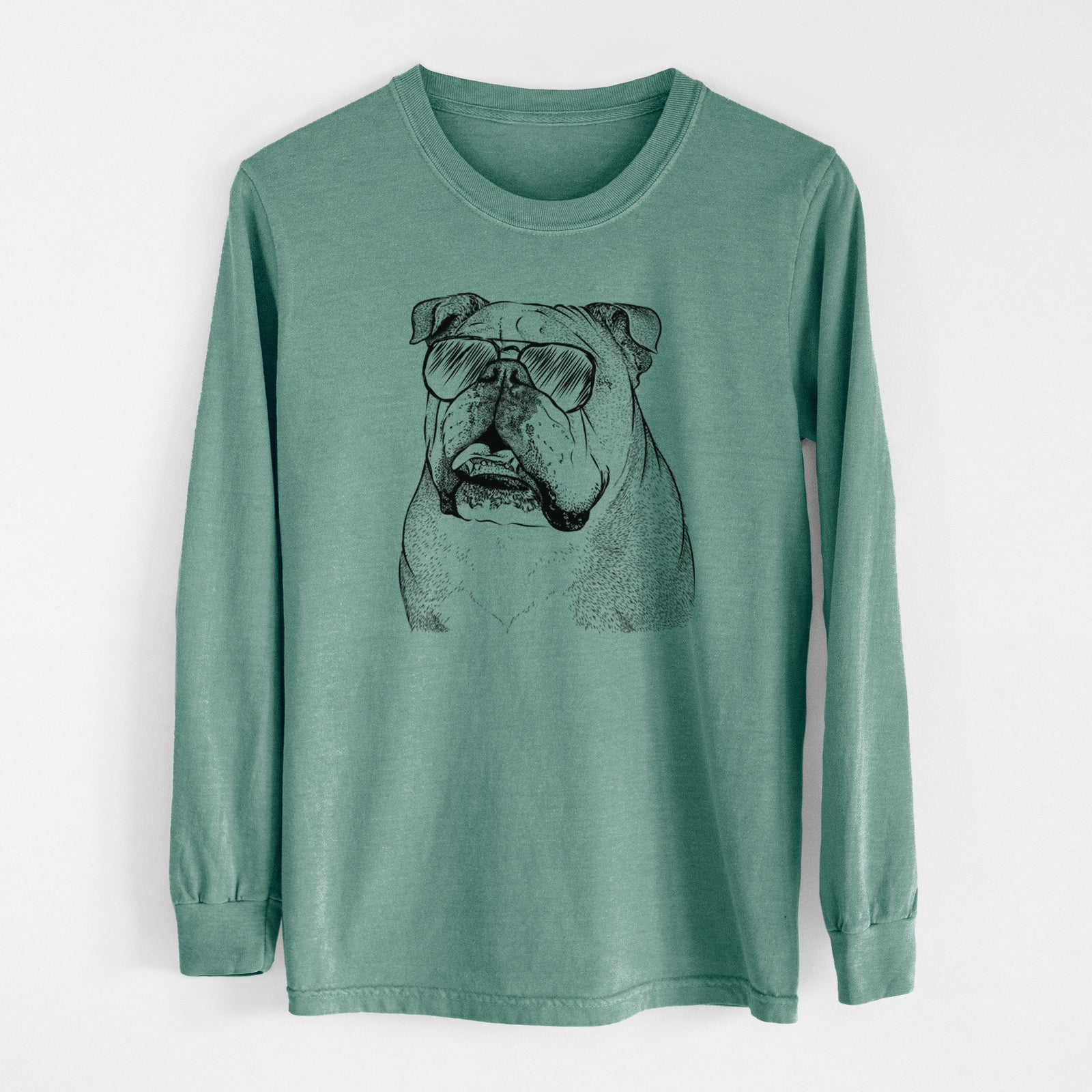 Aviator Piggy the English Bulldog - Men's Heavyweight 100% Cotton Long Sleeve