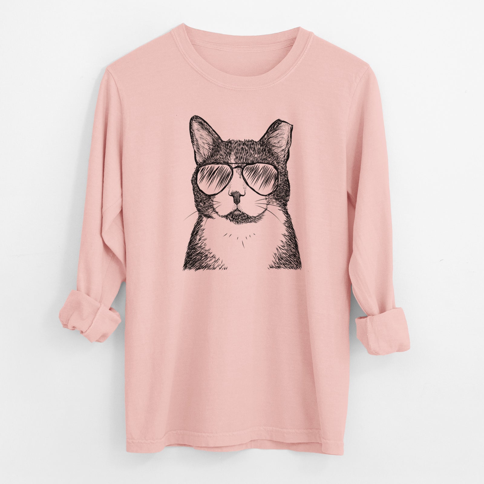 Aviator Pinky the Tuxedo Cat - Men's Heavyweight 100% Cotton Long Sleeve