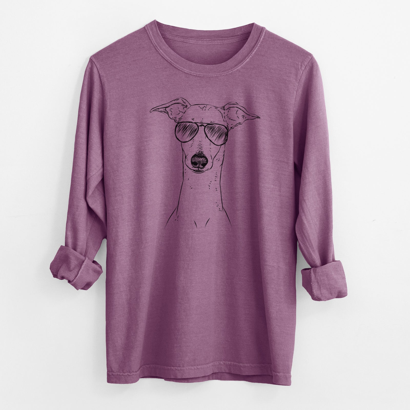 Aviator Pip the Italian Greyhound - Men's Heavyweight 100% Cotton Long Sleeve