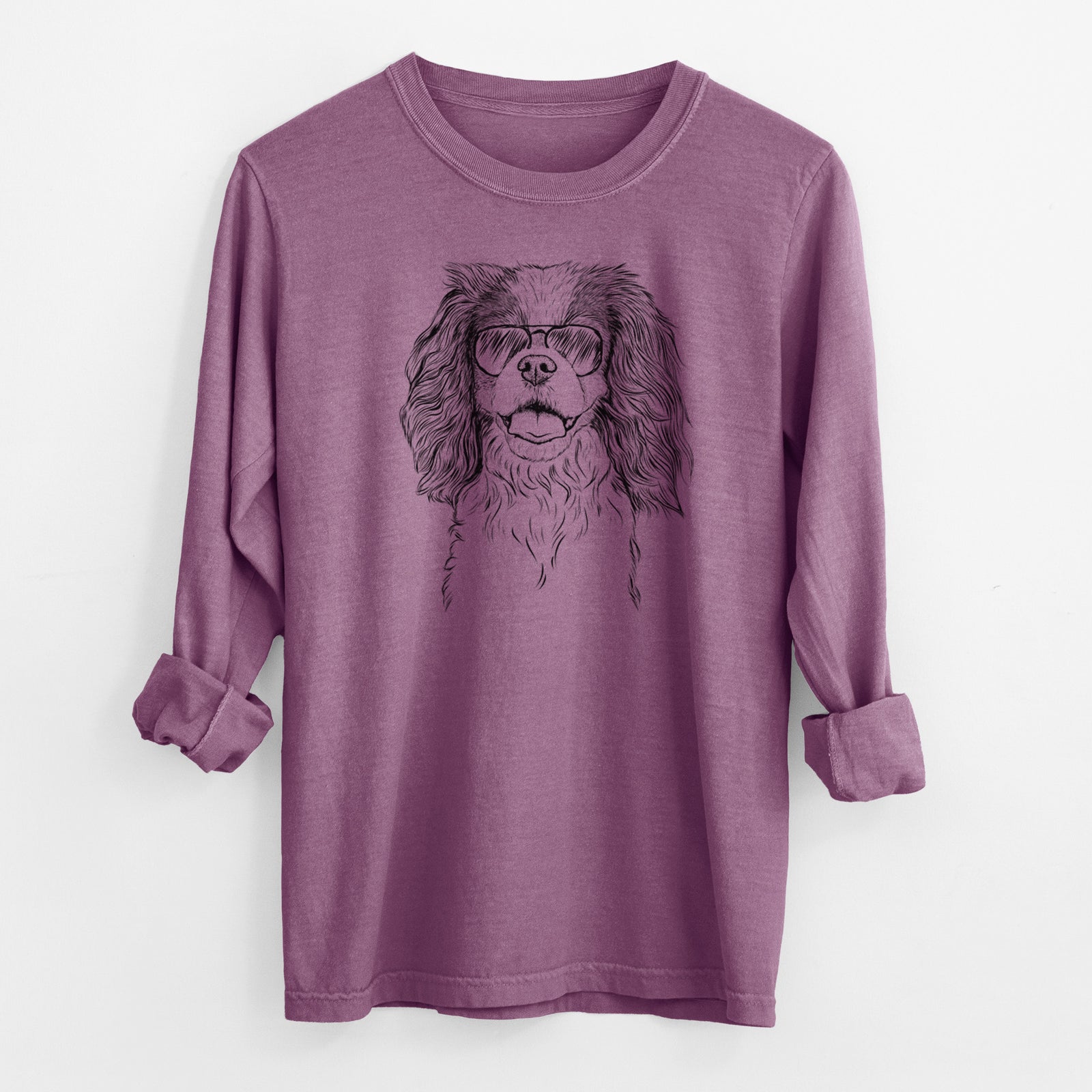 Aviator Poppy the Cavalier King Charles Spaniel - Men's Heavyweight 100% Cotton Long Sleeve