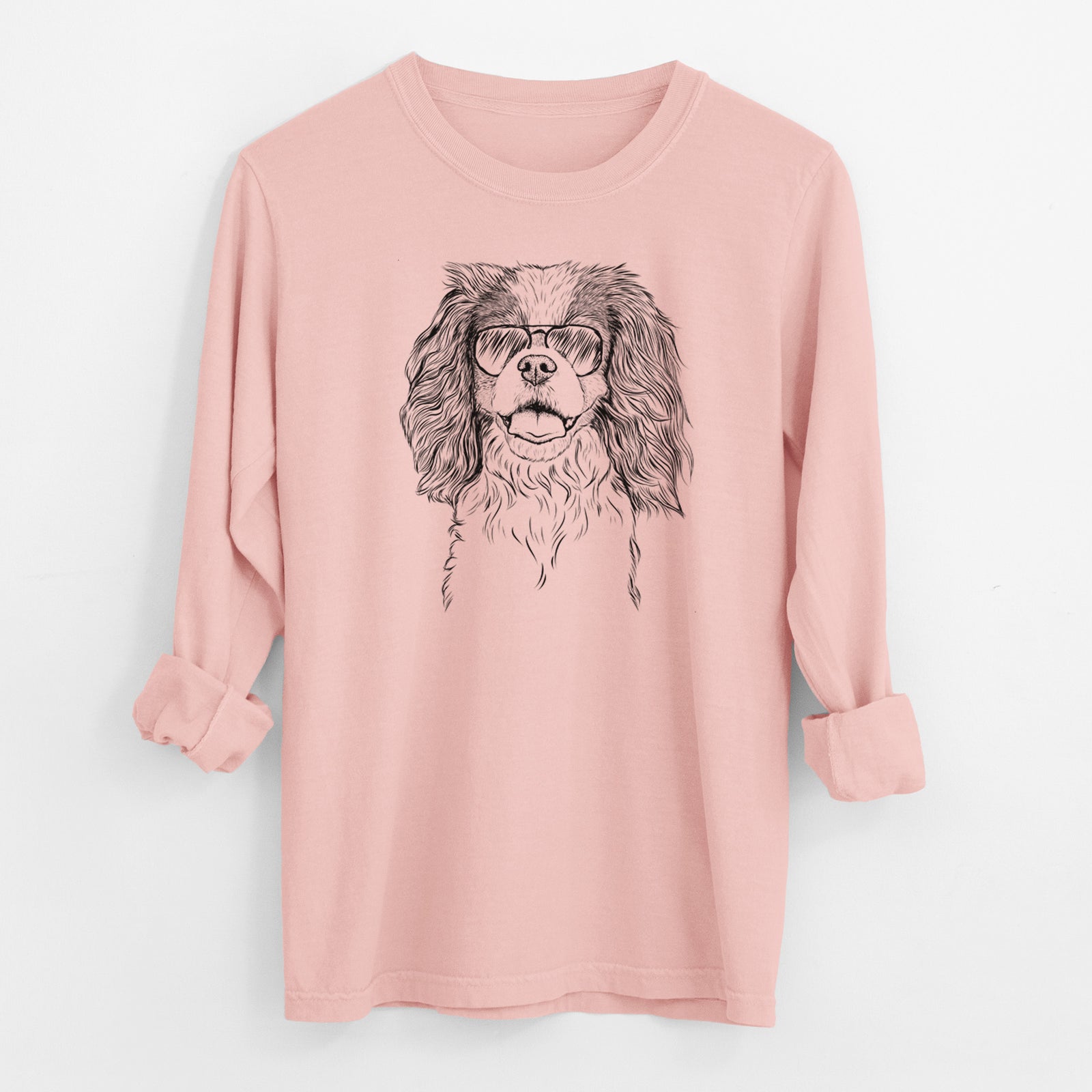 Aviator Poppy the Cavalier King Charles Spaniel - Men's Heavyweight 100% Cotton Long Sleeve