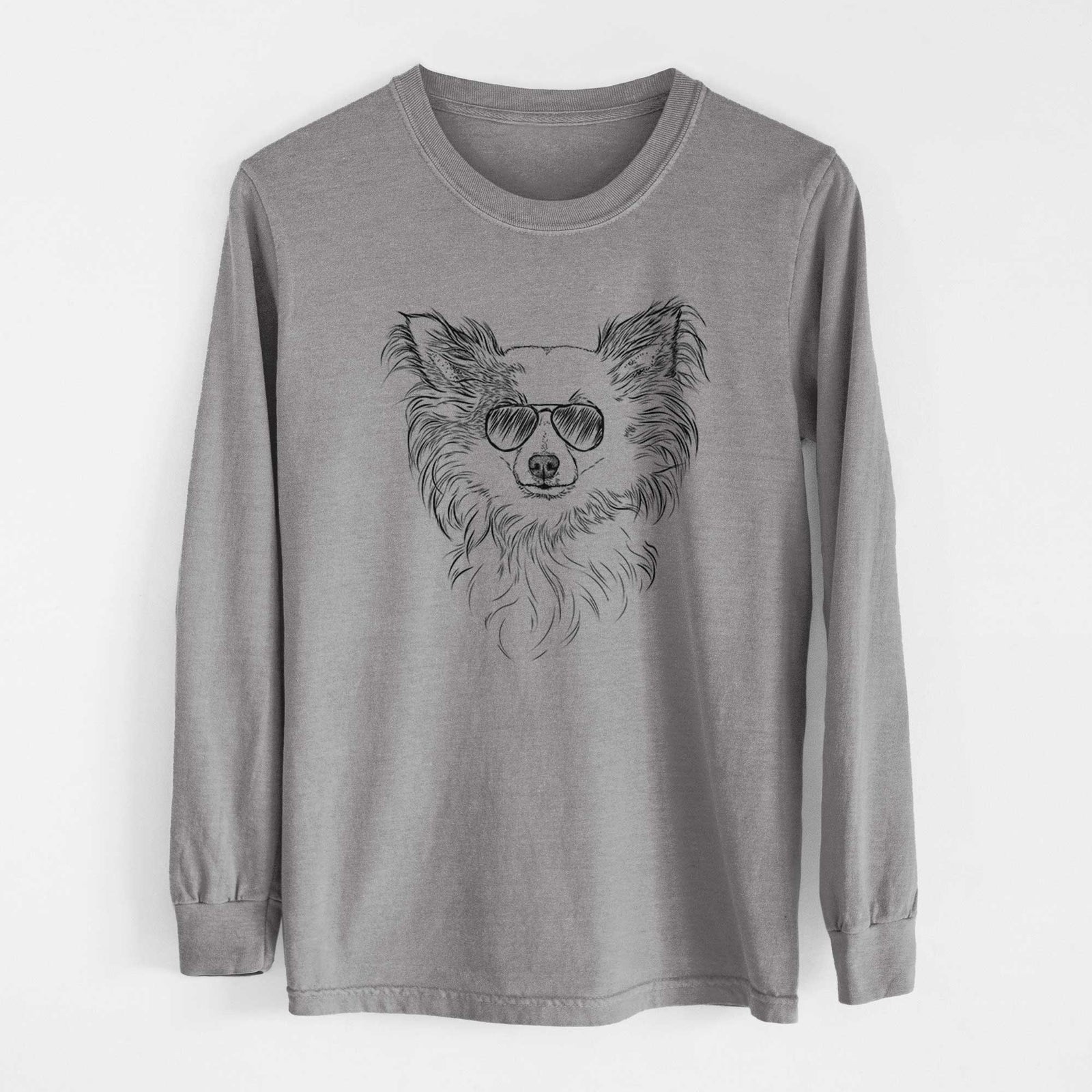 Aviator Princess Ava the Long Haired Chihuahua - Men's Heavyweight 100% Cotton Long Sleeve