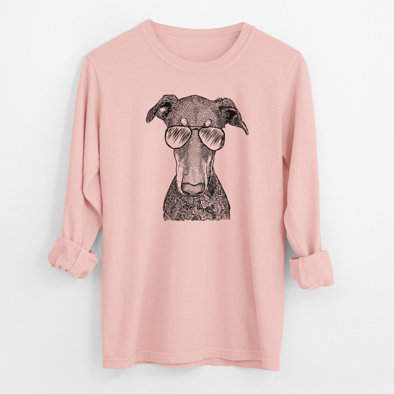 Aviator Princess Fiona the Doberman Pinscher - Men's Heavyweight 100% Cotton Long Sleeve