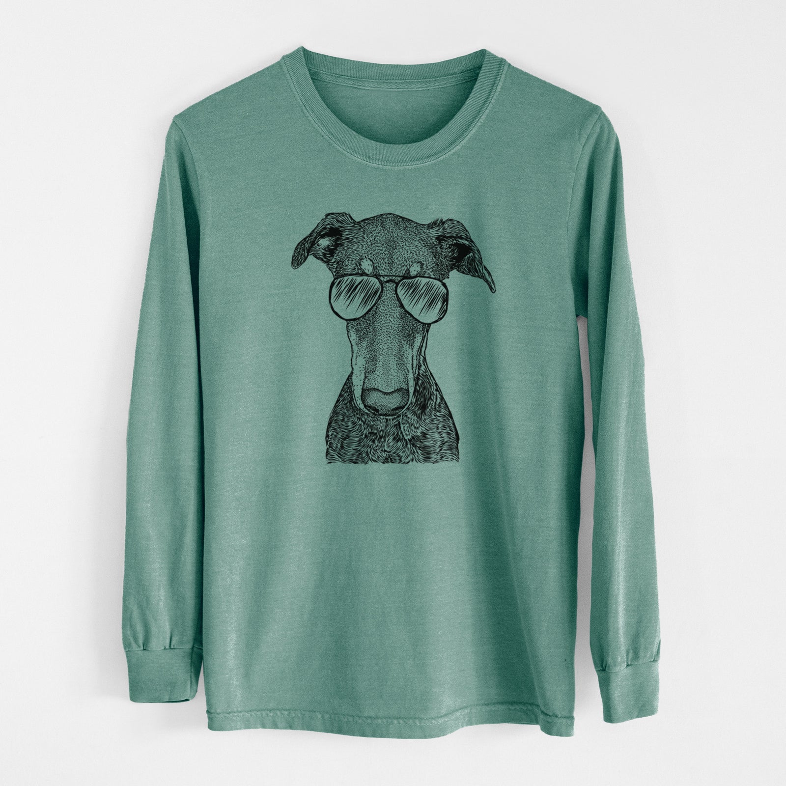 Aviator Princess Fiona the Doberman Pinscher - Men's Heavyweight 100% Cotton Long Sleeve
