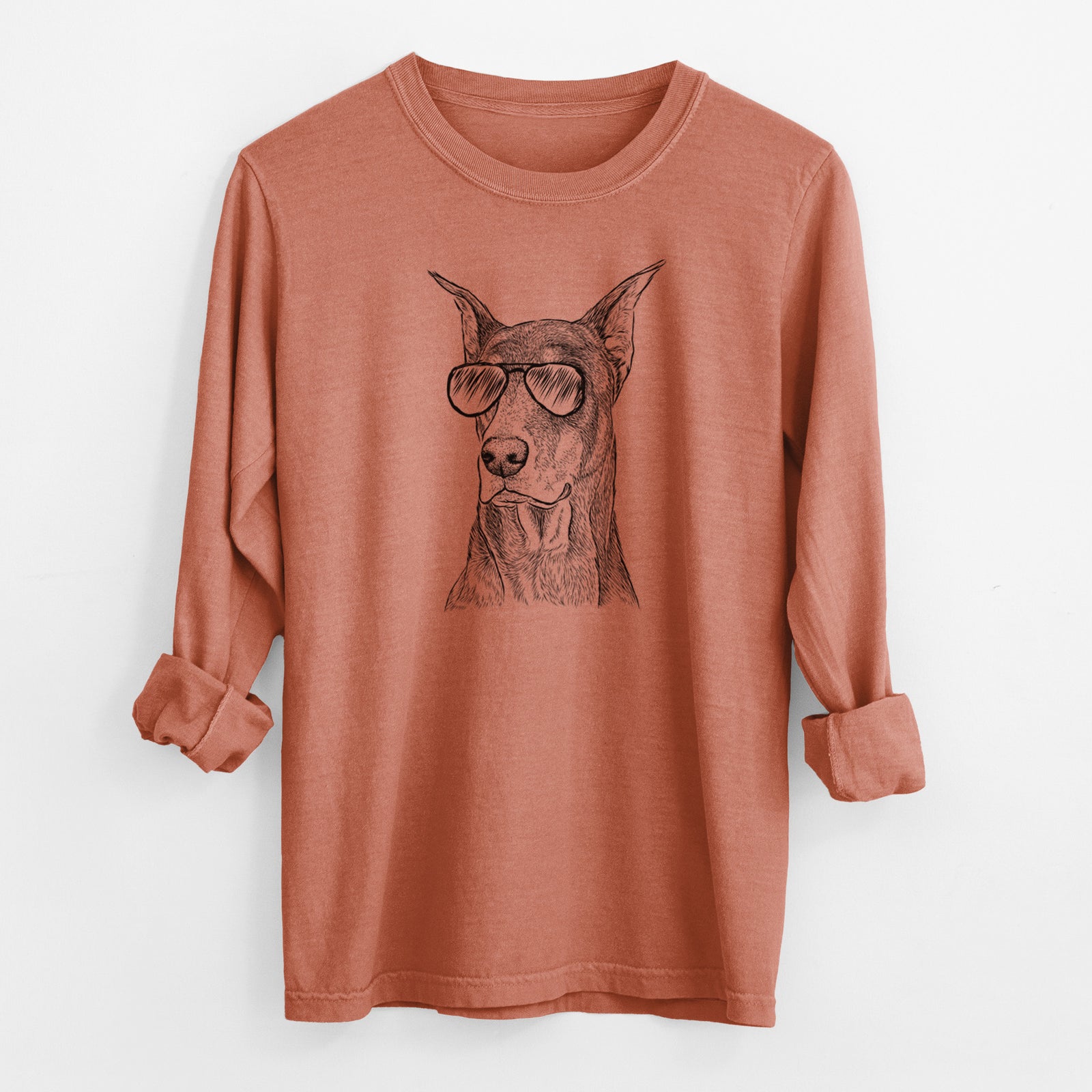 Aviator RJ the Doberman Pinscher - Men's Heavyweight 100% Cotton Long Sleeve