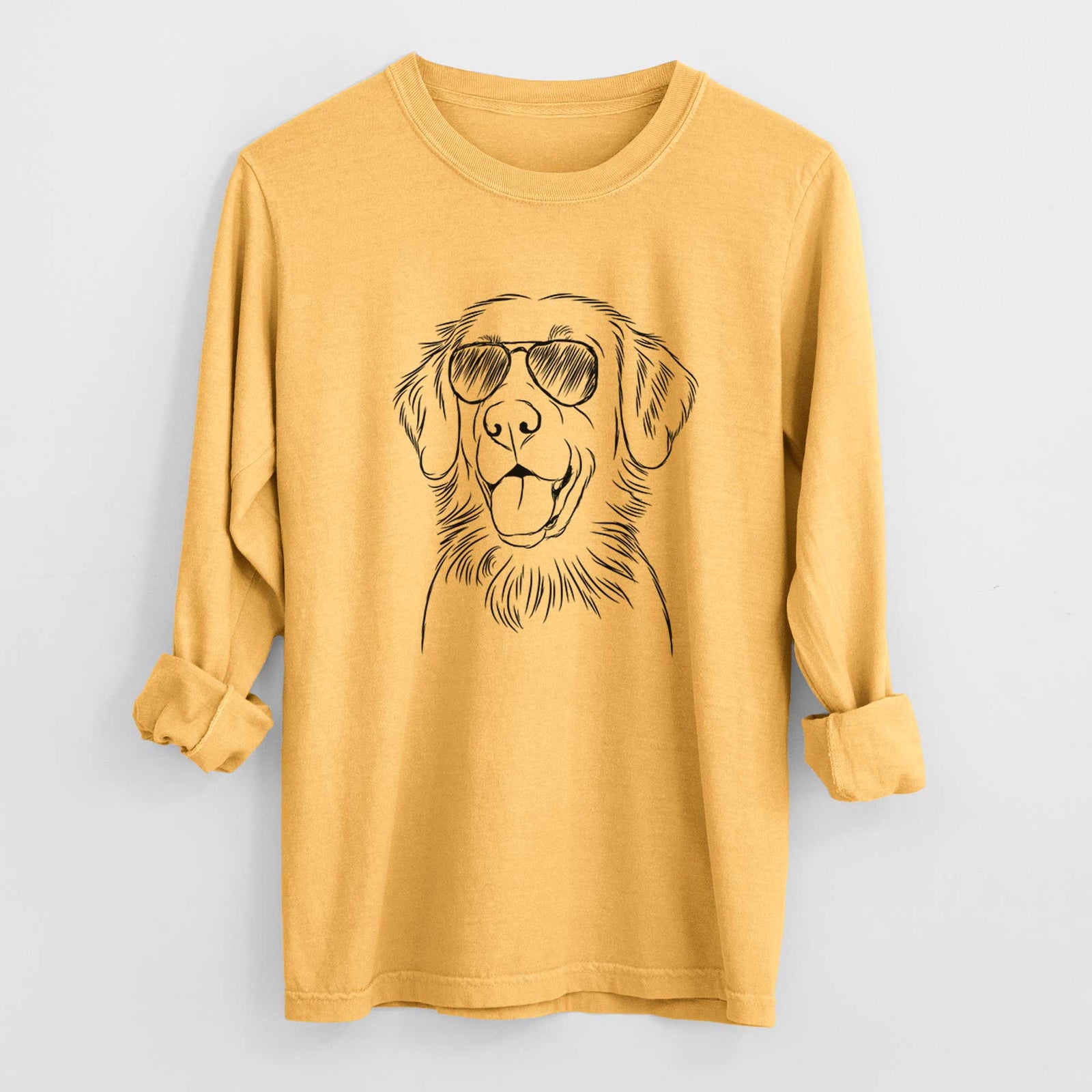 Aviator Raisin the Flat Coated Retriever - Men's Heavyweight 100% Cotton Long Sleeve