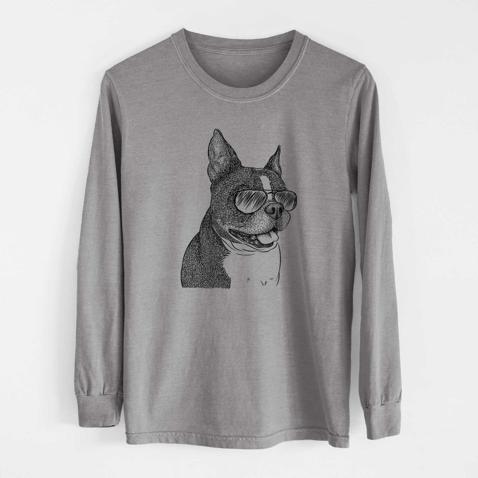Aviator Ralphie the Boston Terrier - Men's Heavyweight 100% Cotton Long Sleeve