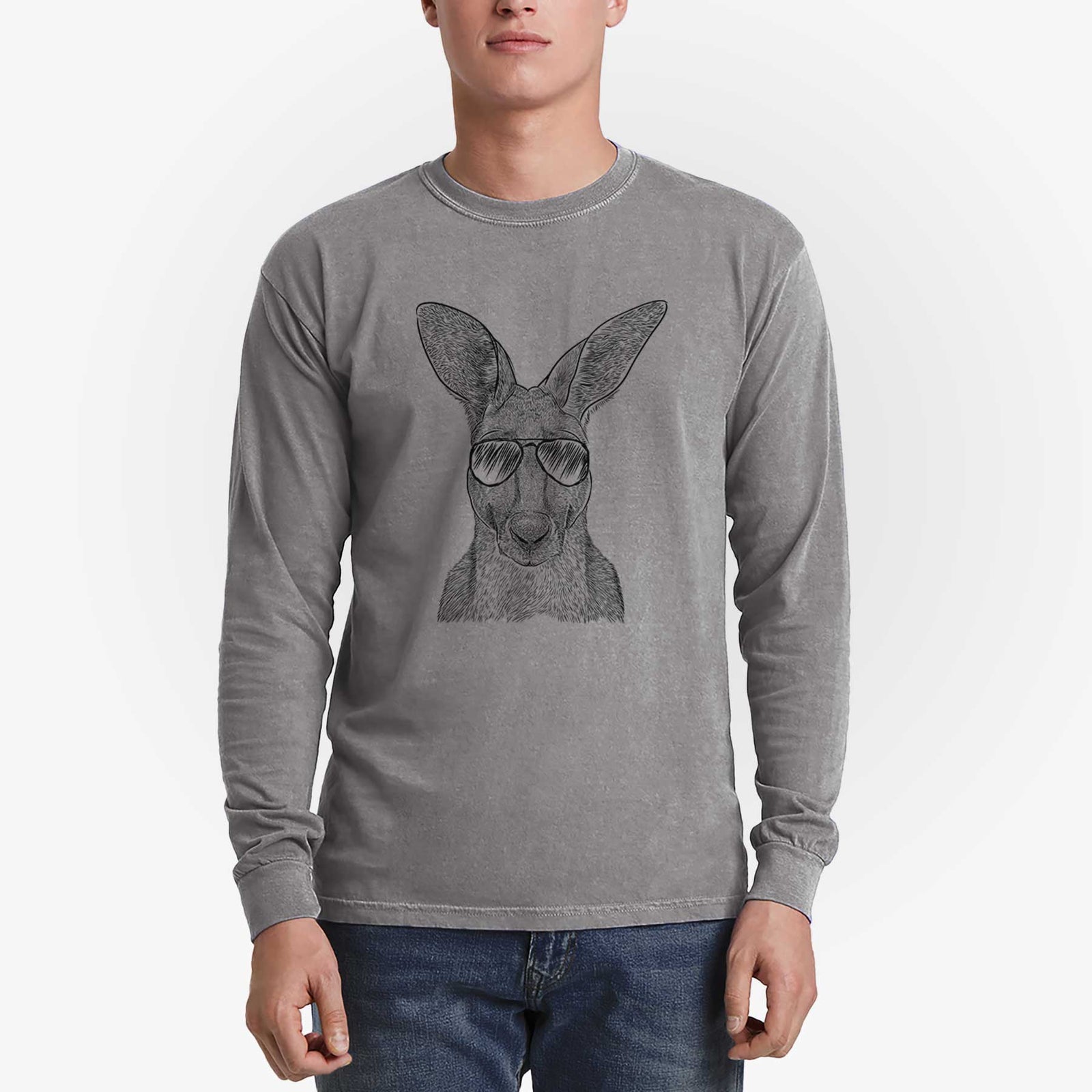 Aviator Roger the Red Kangaroo - Men's Heavyweight 100% Cotton Long Sleeve