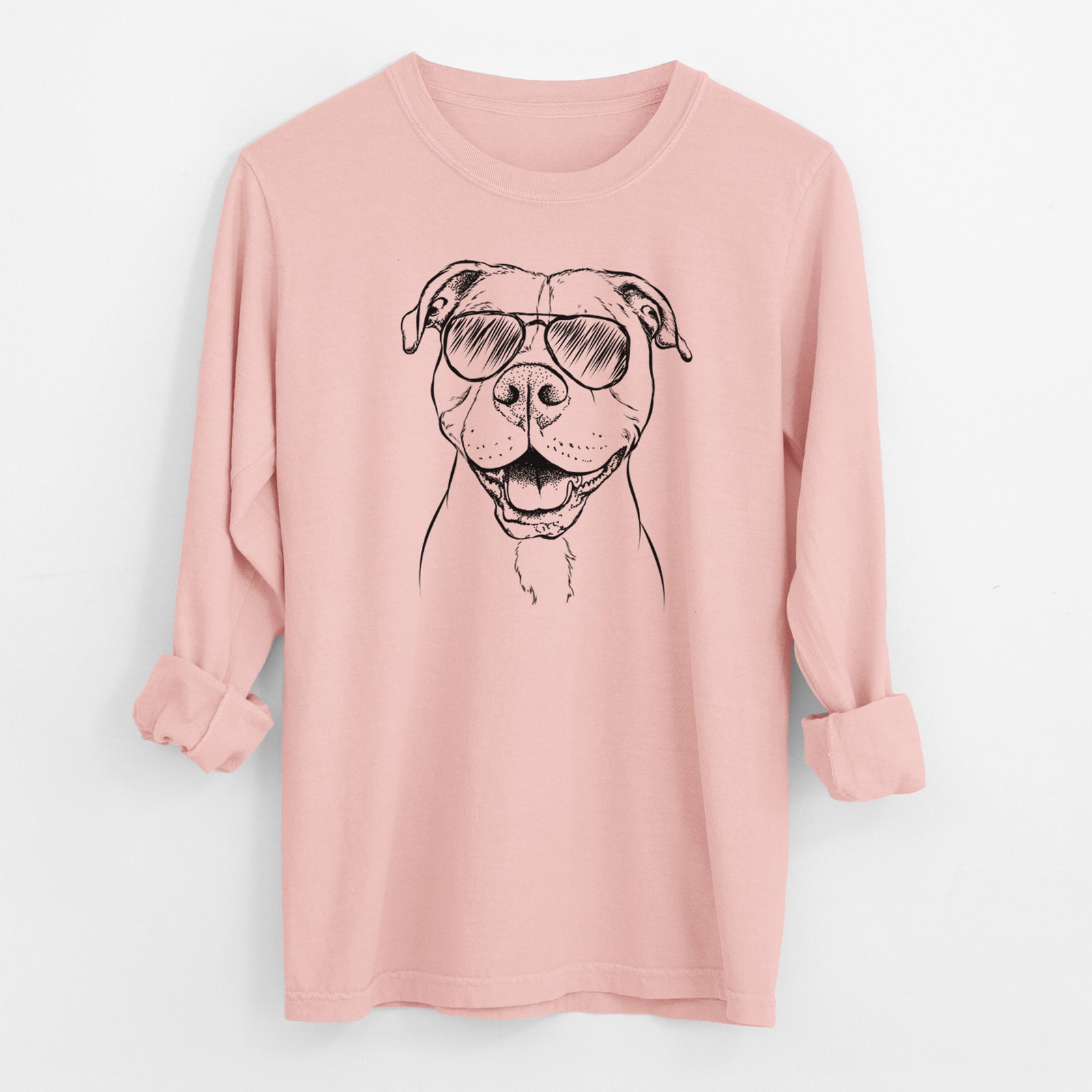 Aviator Roscoe the Pitbull - Men's Heavyweight 100% Cotton Long Sleeve