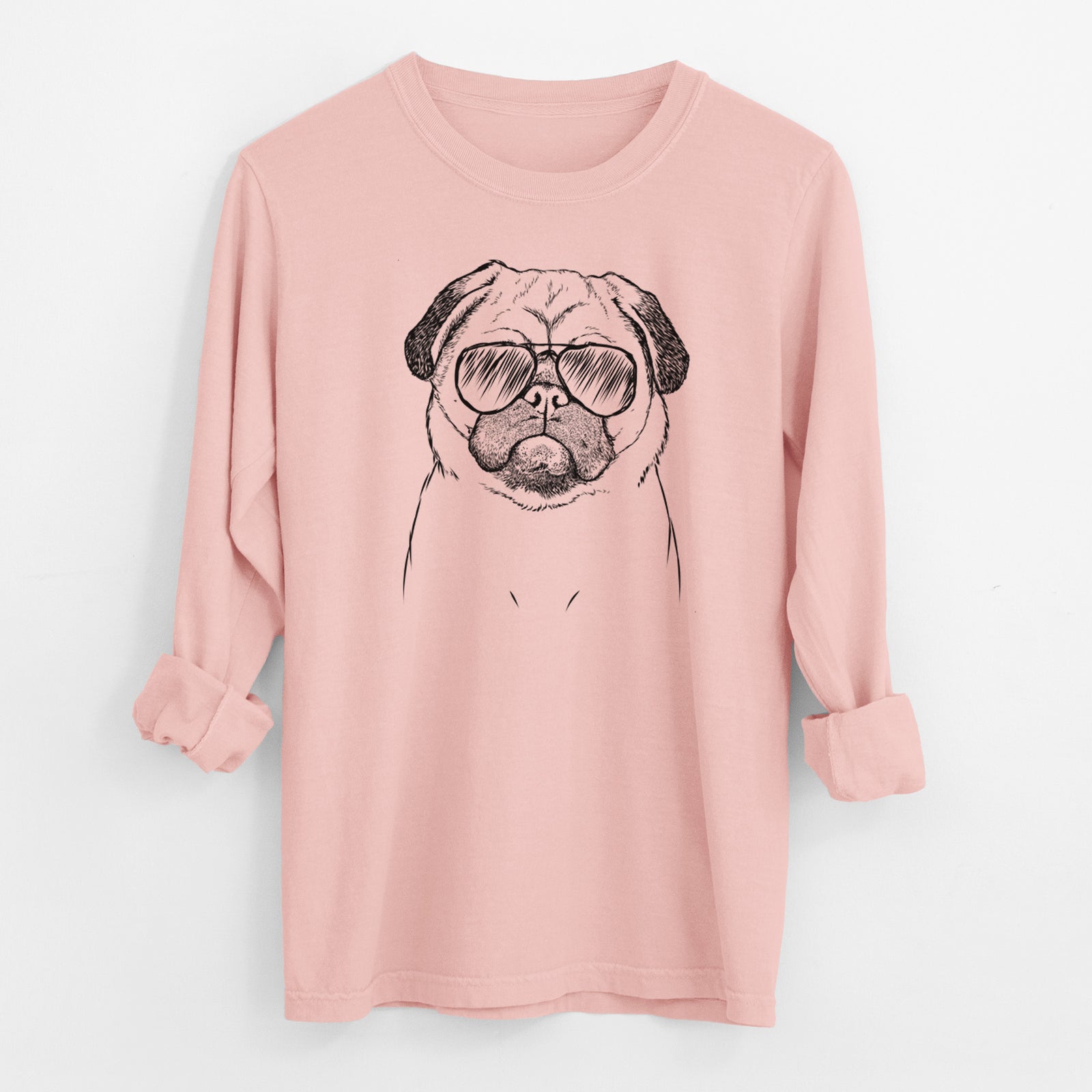 Aviator Ruby the Pug - Men's Heavyweight 100% Cotton Long Sleeve