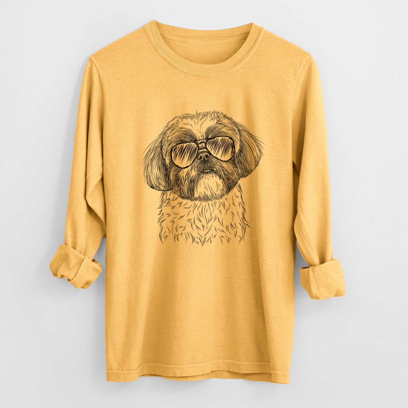 Aviator Simon the Shih Tzu - Men's Heavyweight 100% Cotton Long Sleeve