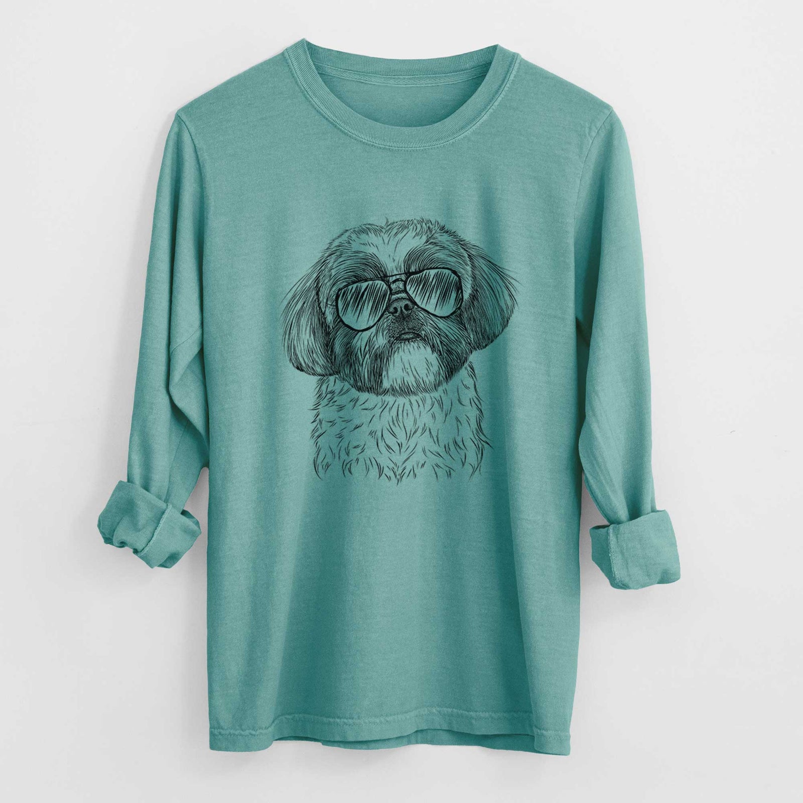 Aviator Simon the Shih Tzu - Men's Heavyweight 100% Cotton Long Sleeve