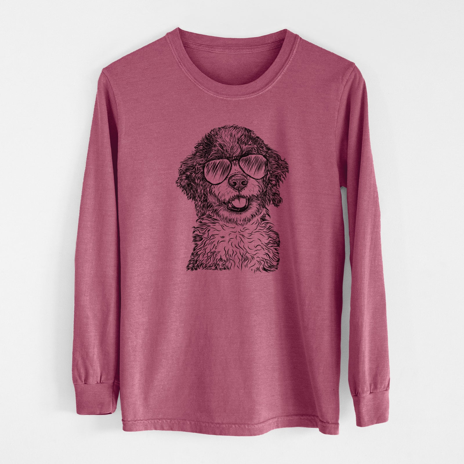 Aviator Smoky the Bernedoodle Puppy - Men's Heavyweight 100% Cotton Long Sleeve