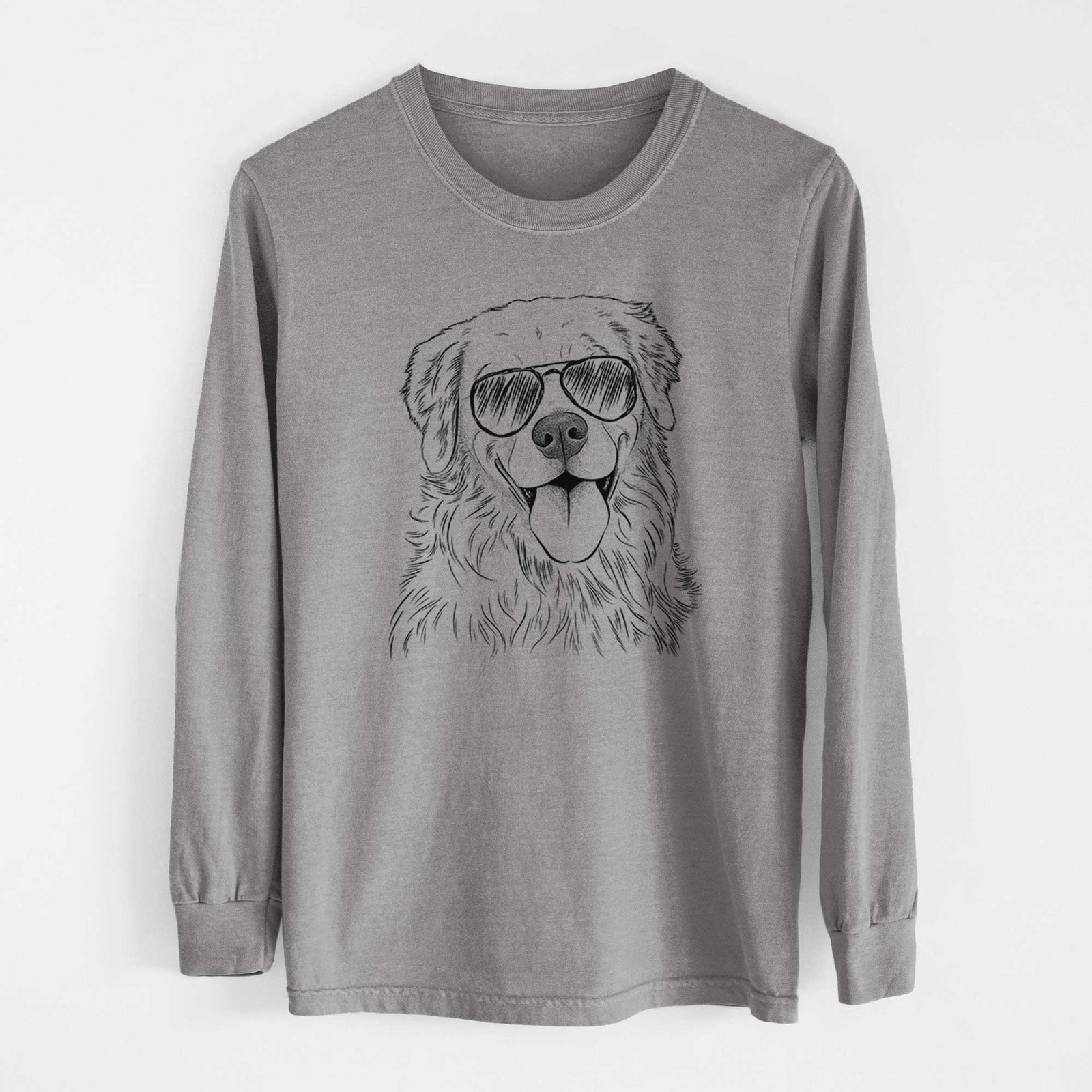 Aviator Ticket the Golden Retriever - Men's Heavyweight 100% Cotton Long Sleeve