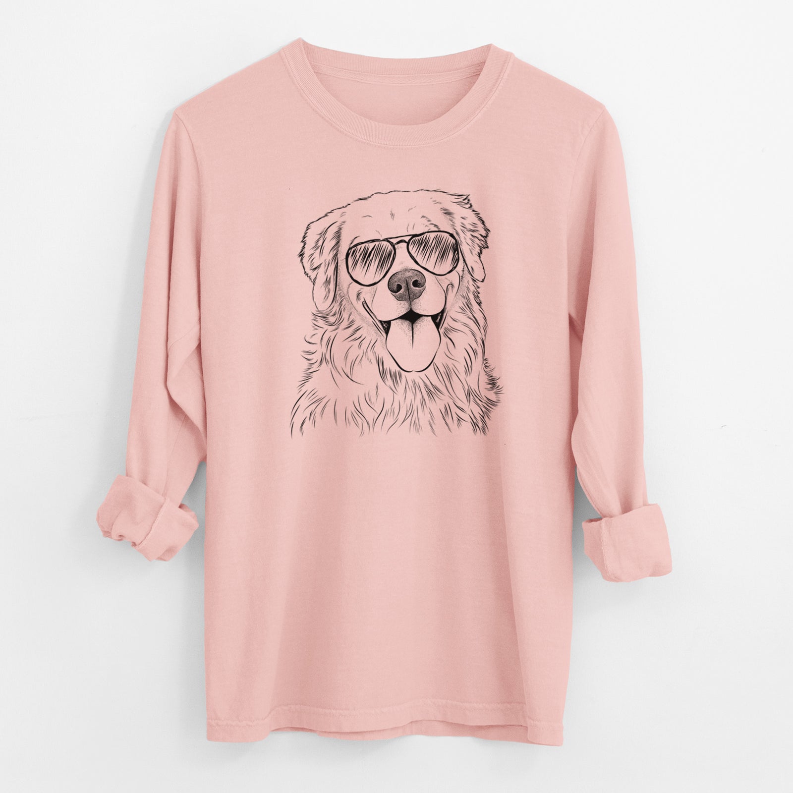 Aviator Ticket the Golden Retriever - Men's Heavyweight 100% Cotton Long Sleeve
