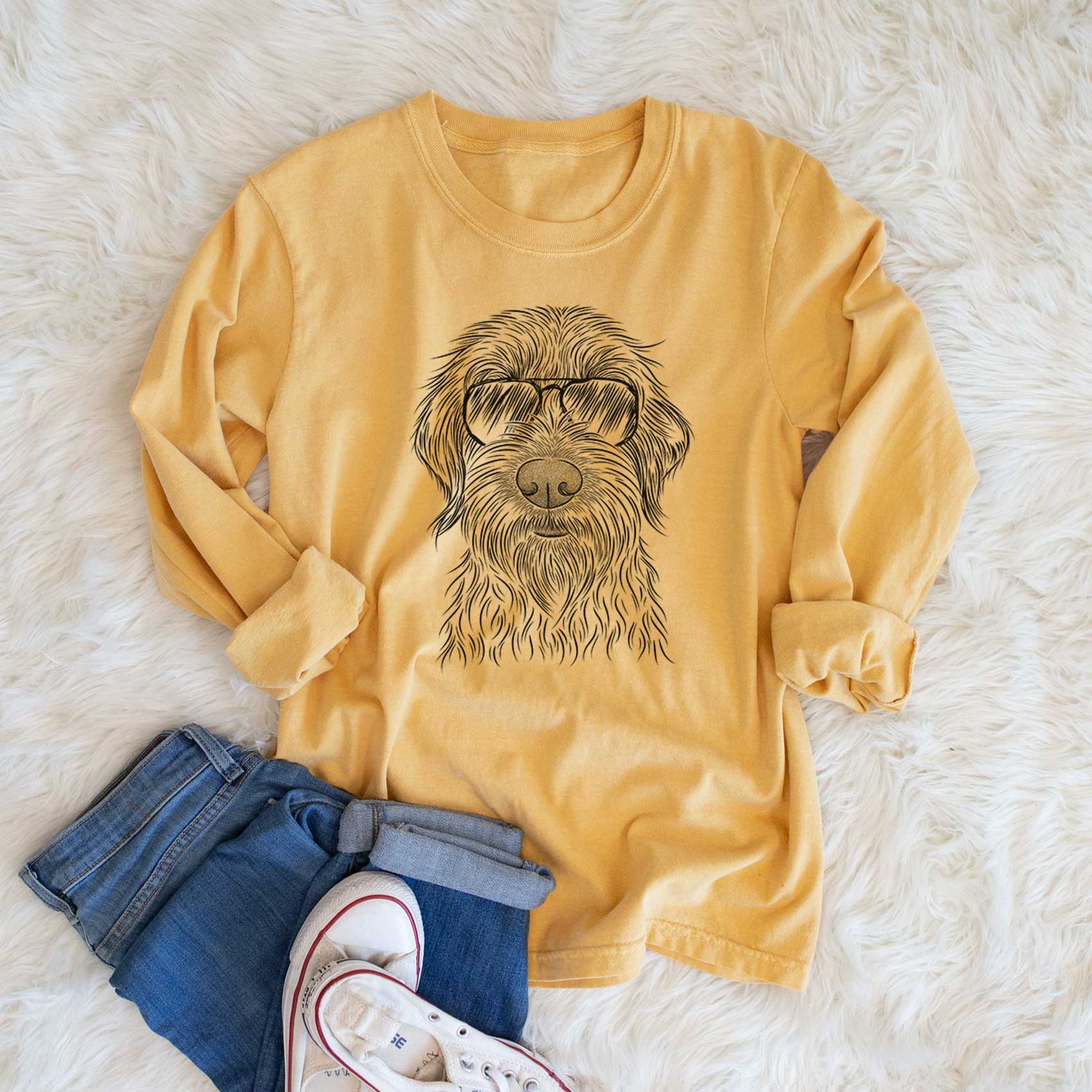 Aviator Wilkins the Wirehaired Pointing Griffon - Men's Heavyweight 100% Cotton Long Sleeve
