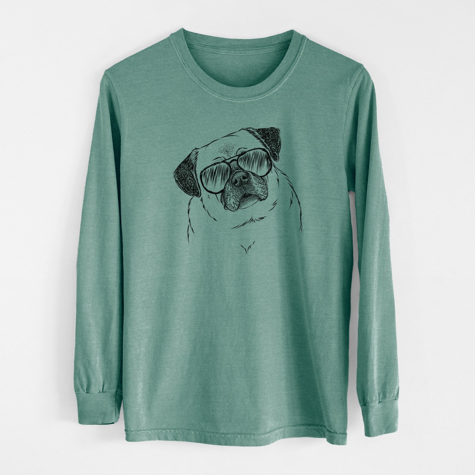 Aviator Zoey the Pug - Men's Heavyweight 100% Cotton Long Sleeve