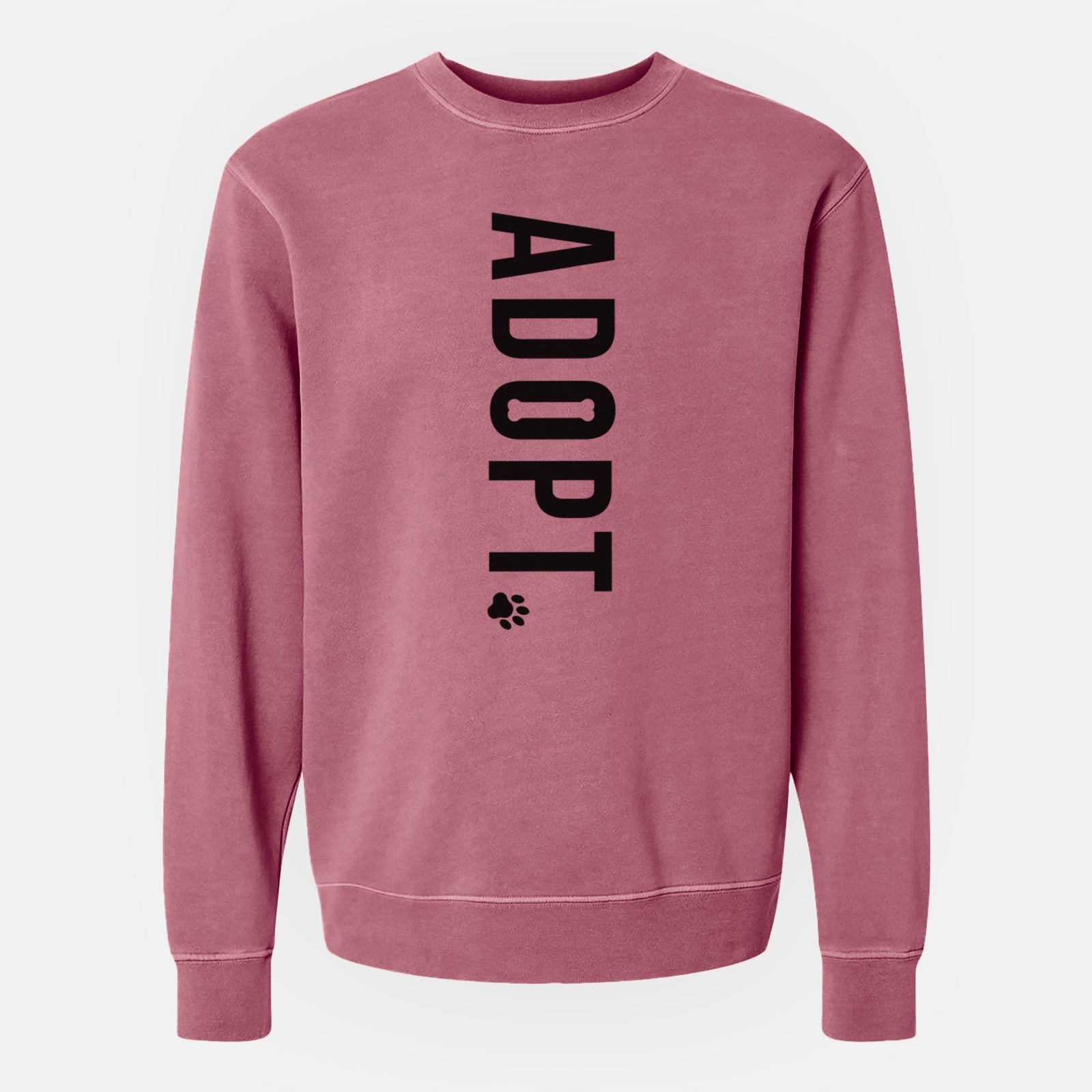 'Adopt' design on a Maroon Unisex pigment dyed crew sweatshirt