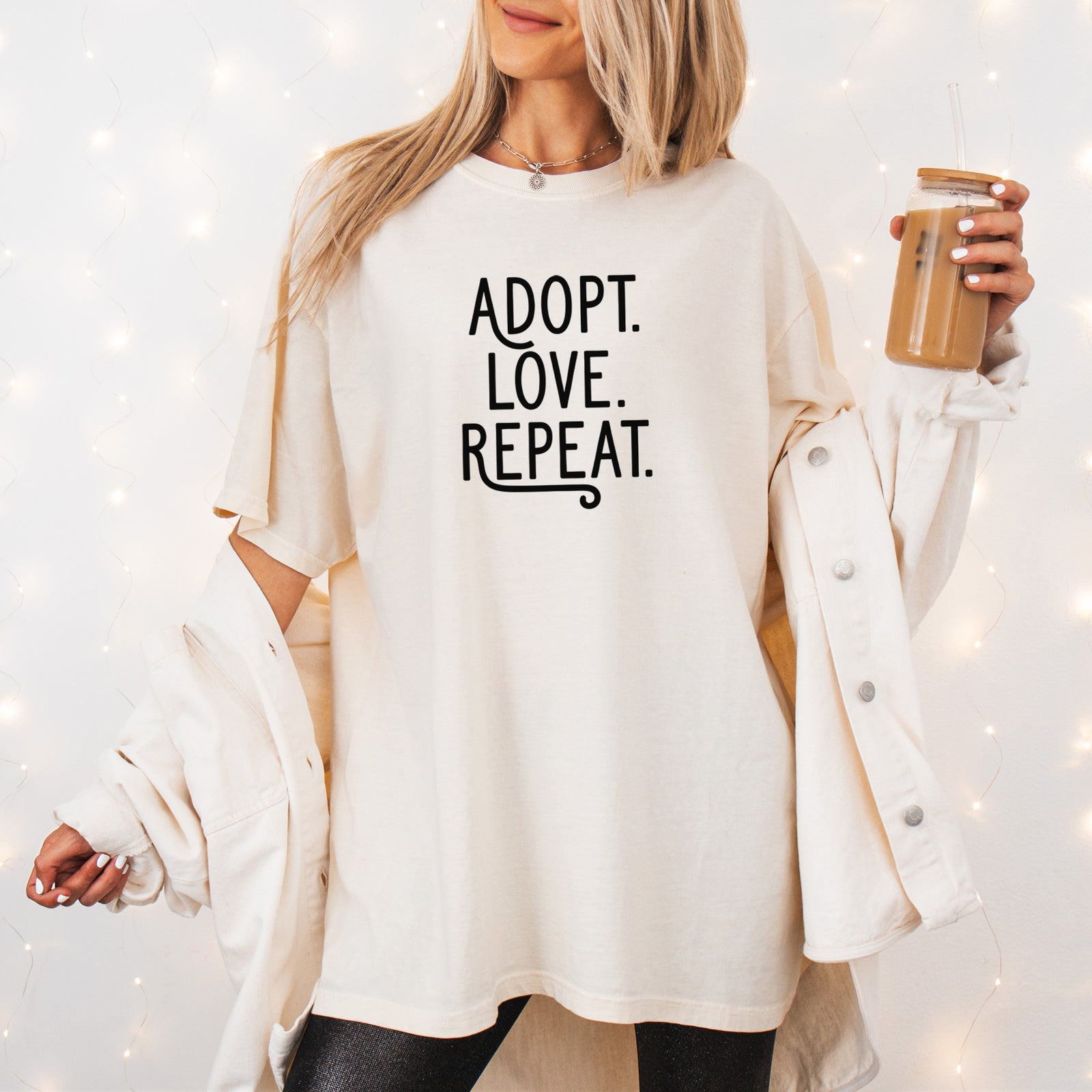 Adopt Love Repeat - Unisex Comfort Colors Garment-Dyed Heavyweight T-shirt, worn by model