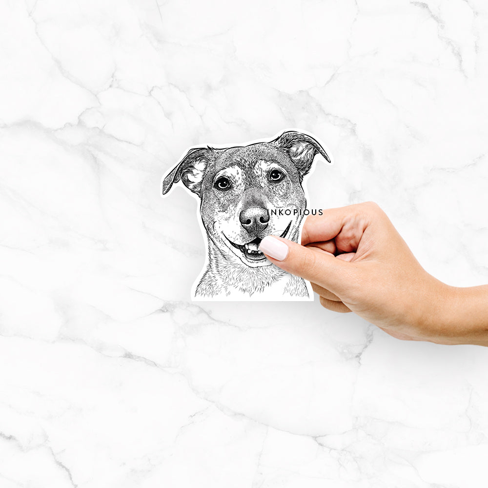 Hand-drawn sketch of Reese the Mountain Cur on a Reese MCur decal sticker