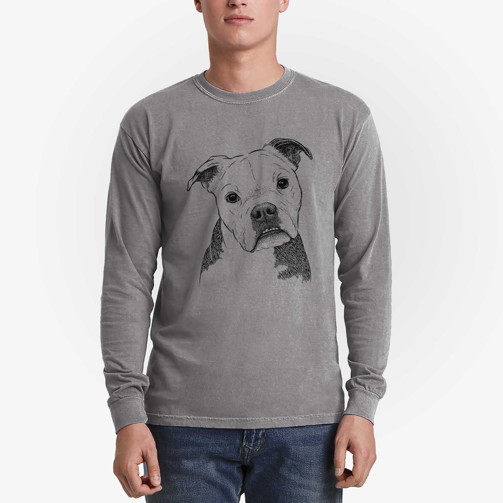 Bare Aggy the Olde English Bulldogge - Men's Heavyweight 100% Cotton Long Sleeve