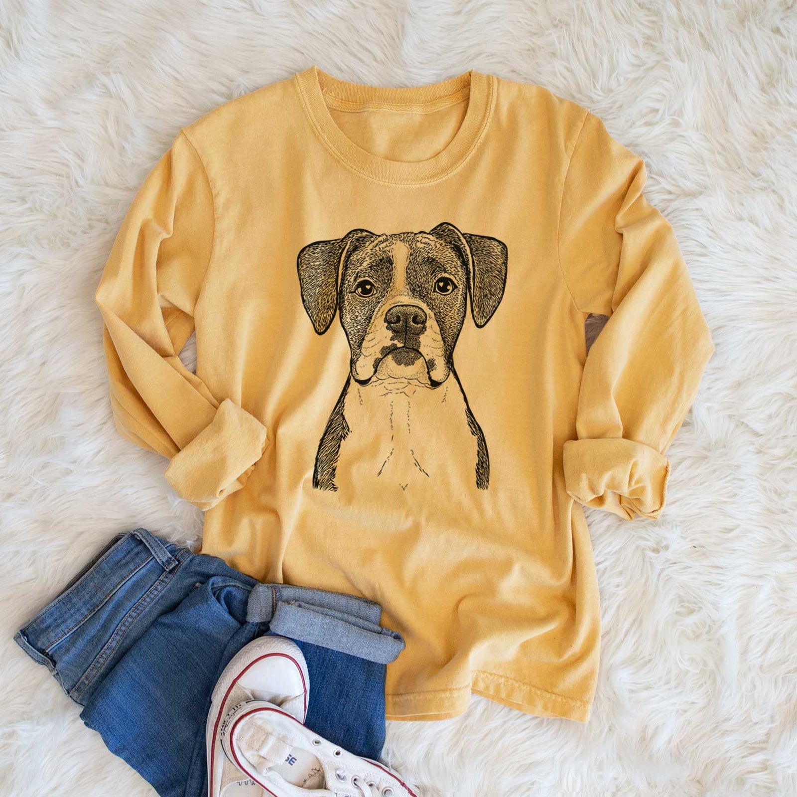 Bare Annie the Boxer - Men's Heavyweight 100% Cotton Long Sleeve