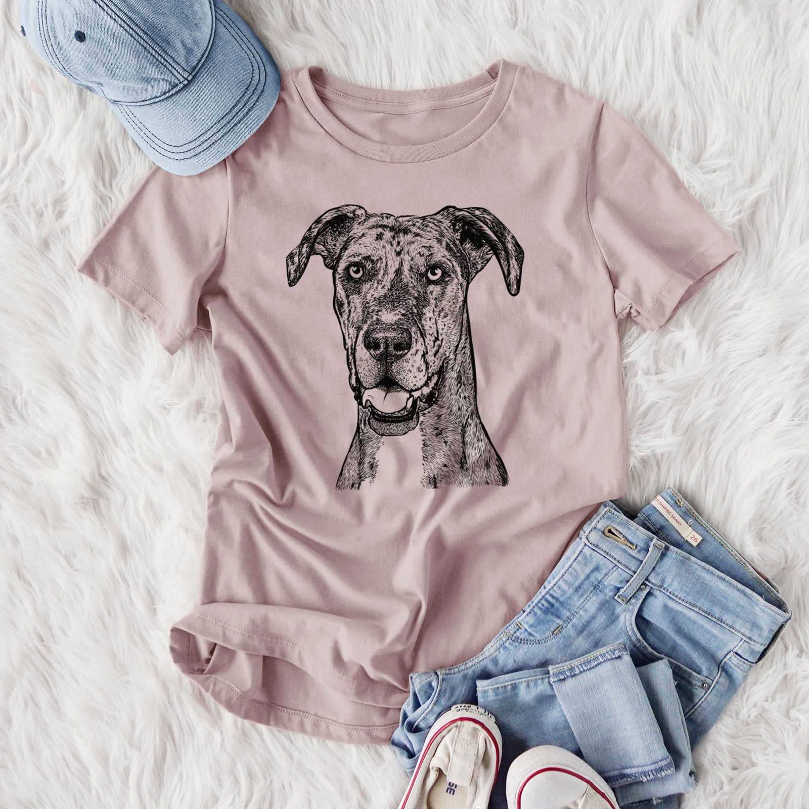 Bare Athena the Merle Great Dane - Women's Lightweight Relaxed Fit 100% Cotton Crewneck