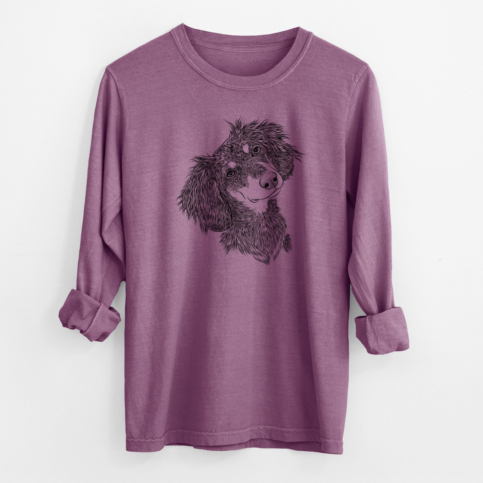 Bare Bailey the Long Haired Dachshund - Men's Heavyweight 100% Cotton Long Sleeve
