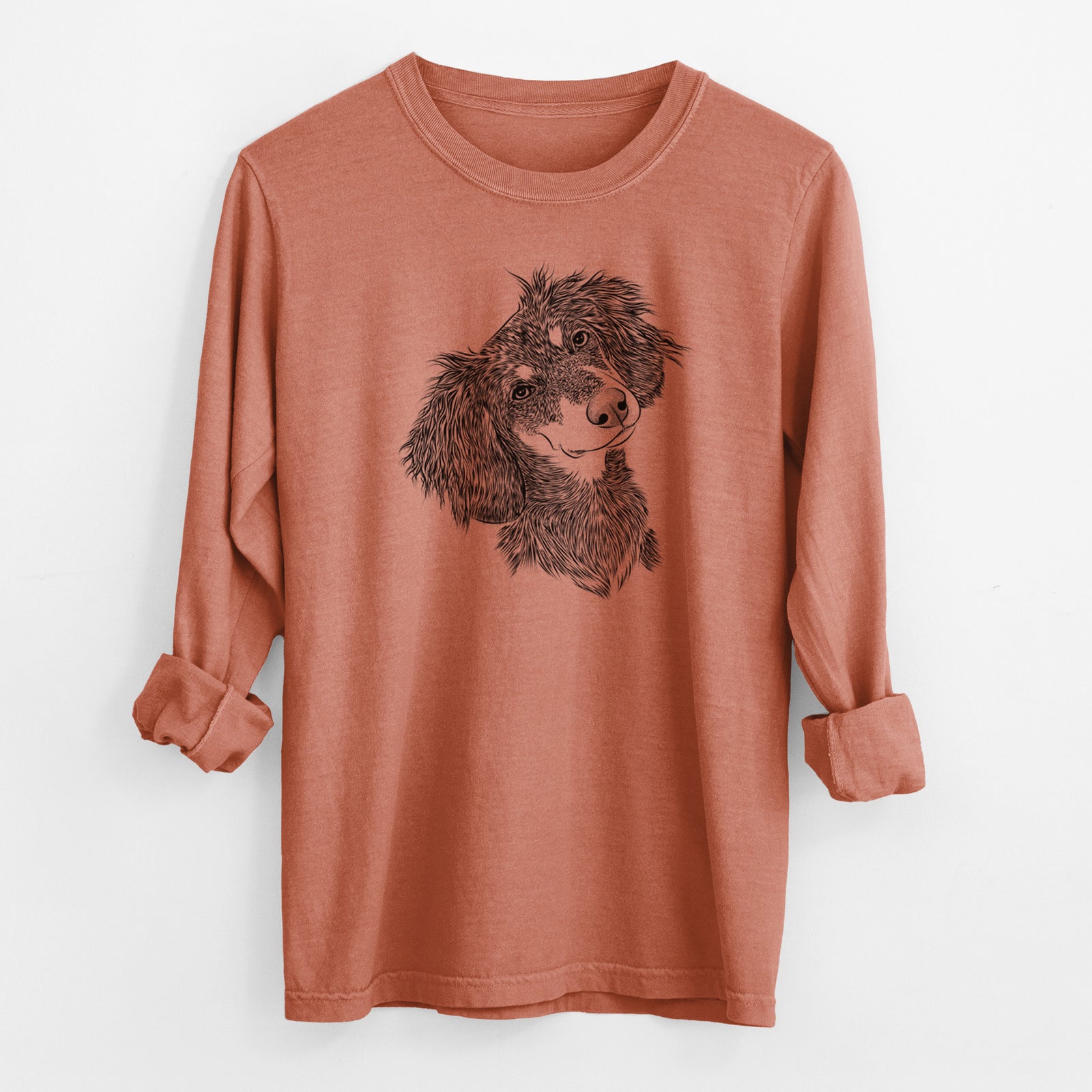 Bare Bailey the Long Haired Dachshund - Men's Heavyweight 100% Cotton Long Sleeve