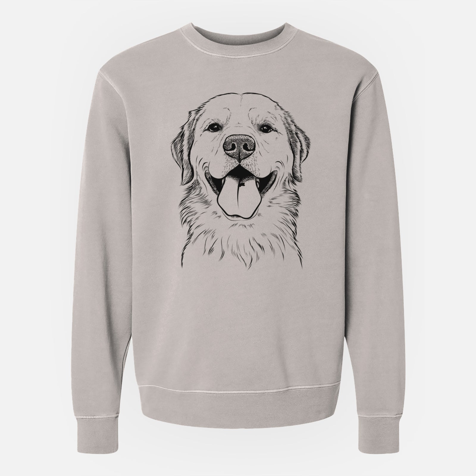 Hand-drawn sketch of Bennett the Golden Retriever on a Cement Unisex pigment dyed crew sweatshirt