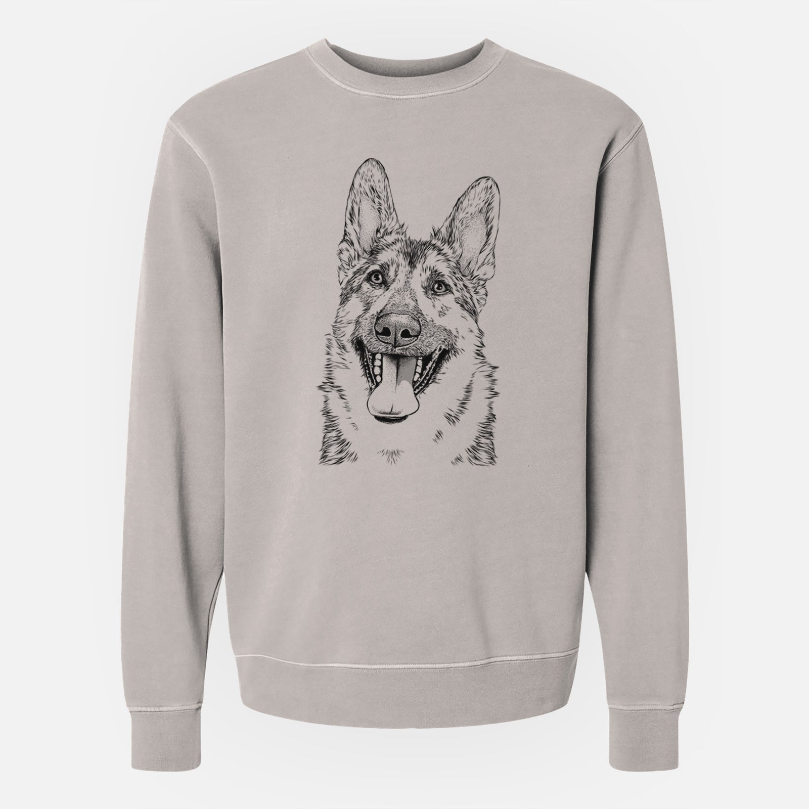 Hand-drawn sketch of Benson the German Shepherd on a Cement Unisex pigment dyed crew sweatshirt