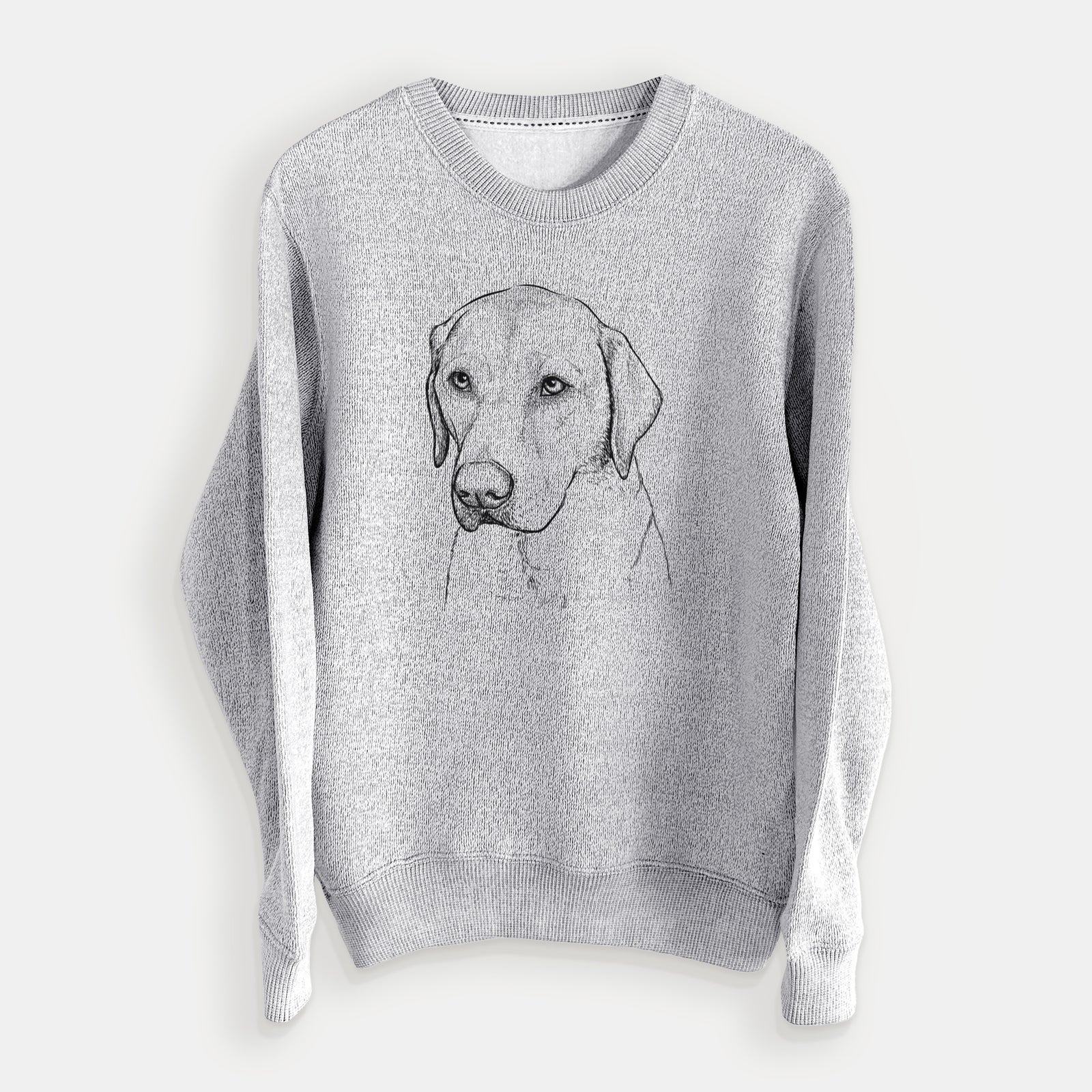 Hand-drawn sketch of Braxton the Yellow Lab on a Salt Pepper knit sweatshirt