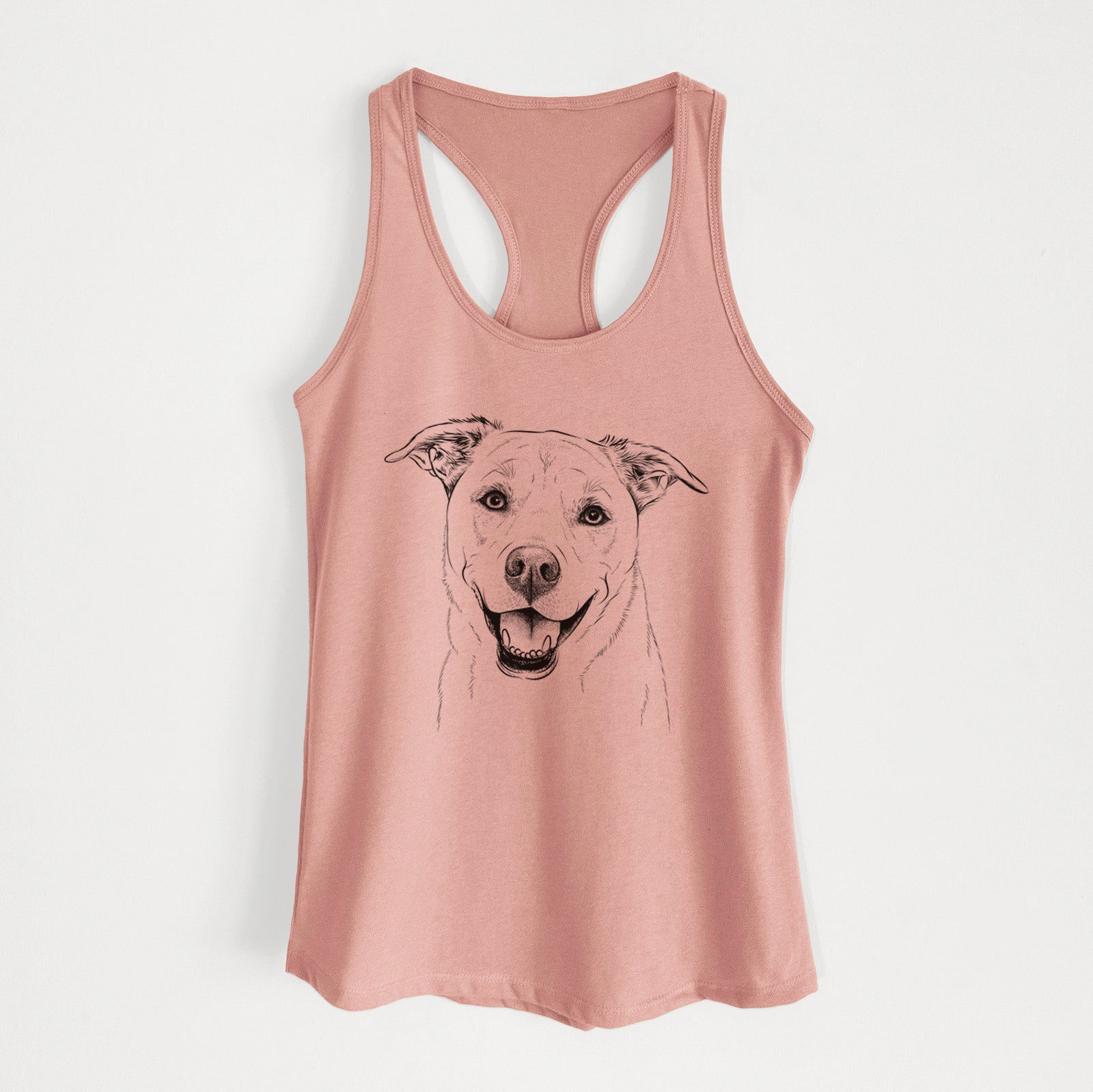 Hand-drawn sketch of Carl the Mixed Breed on a Desert Pink Women's racerback tanktop