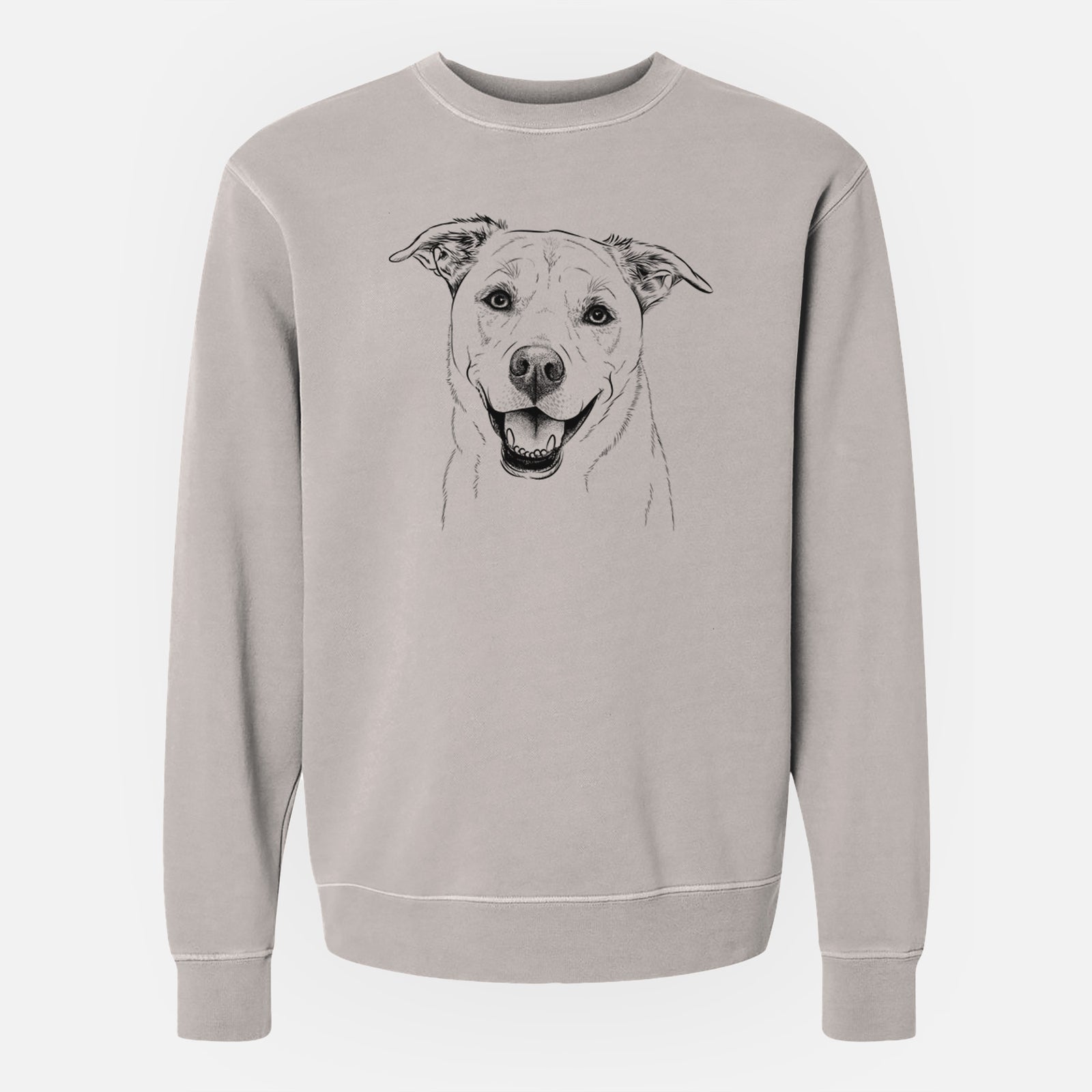 Hand-drawn sketch of Carl the Mixed Breed on a Cement Unisex pigment dyed crew sweatshirt
