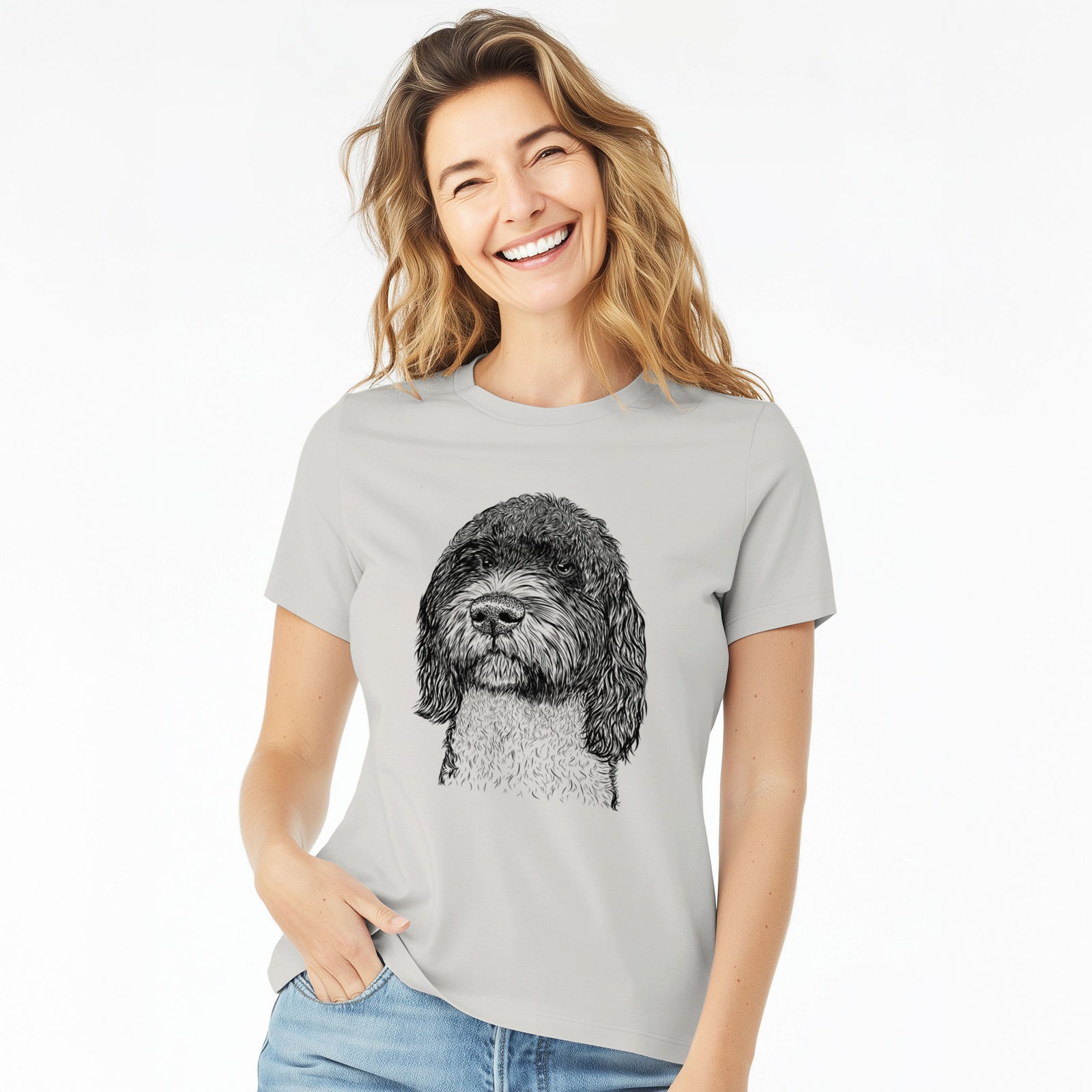 Bare Chris the Portuguese Water Dog - Women's Lightweight Relaxed Fit 100% Cotton Crewneck