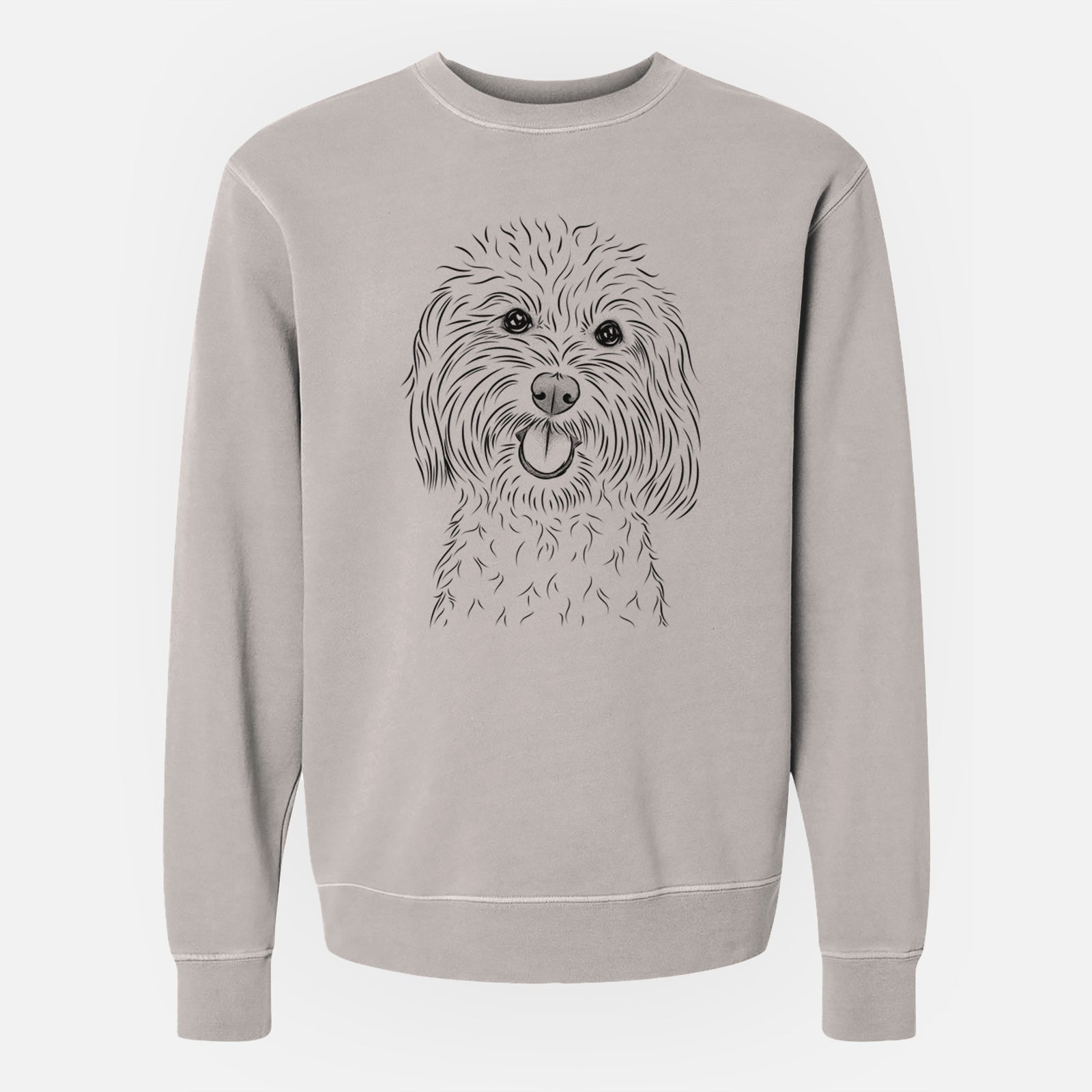 Hand-drawn sketch of Cuddles the Coton de Tulear on a Cement Unisex pigment dyed crew sweatshirt