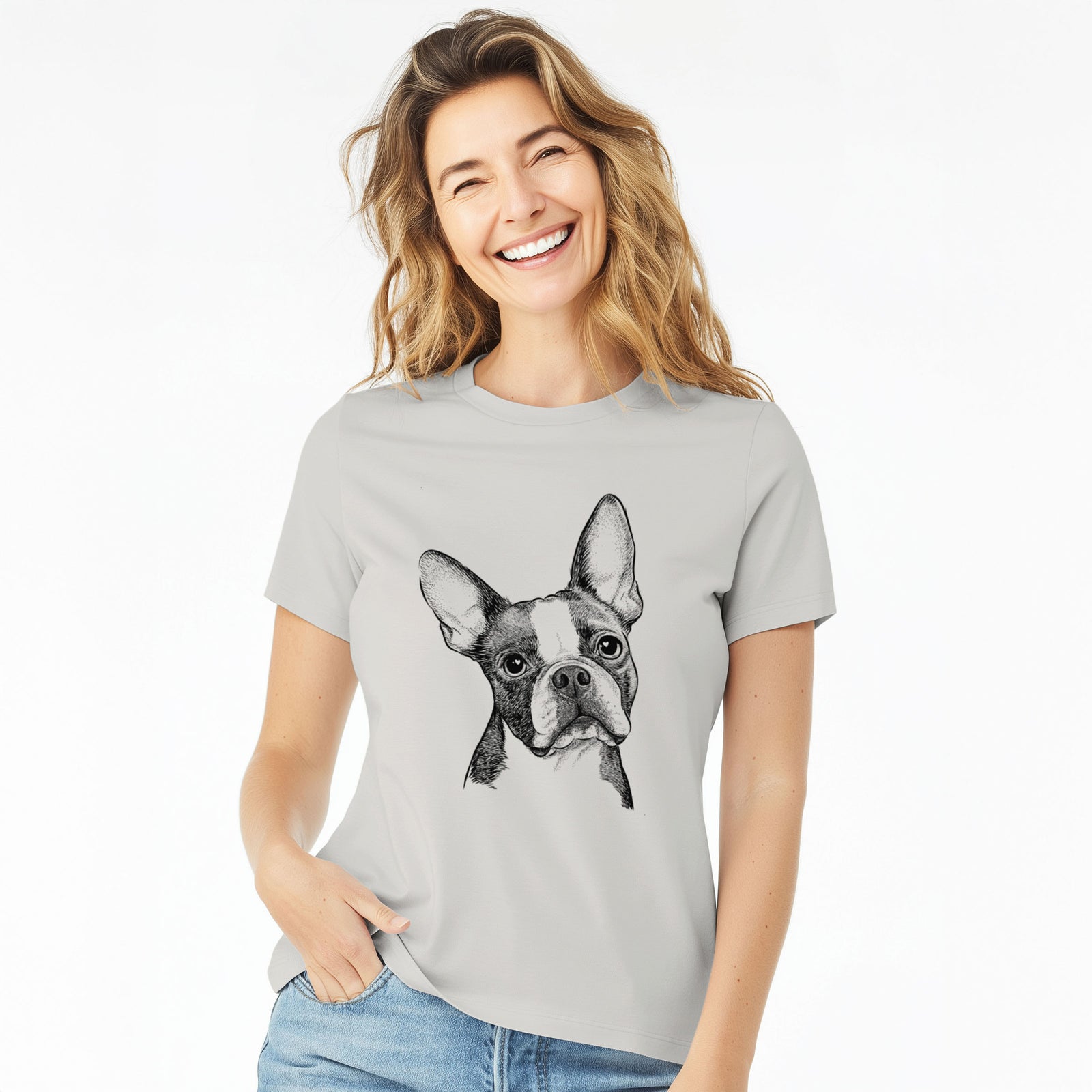 Bare Dee Dee the Boston Terrier - Women's Lightweight Relaxed Fit 100% Cotton Crewneck