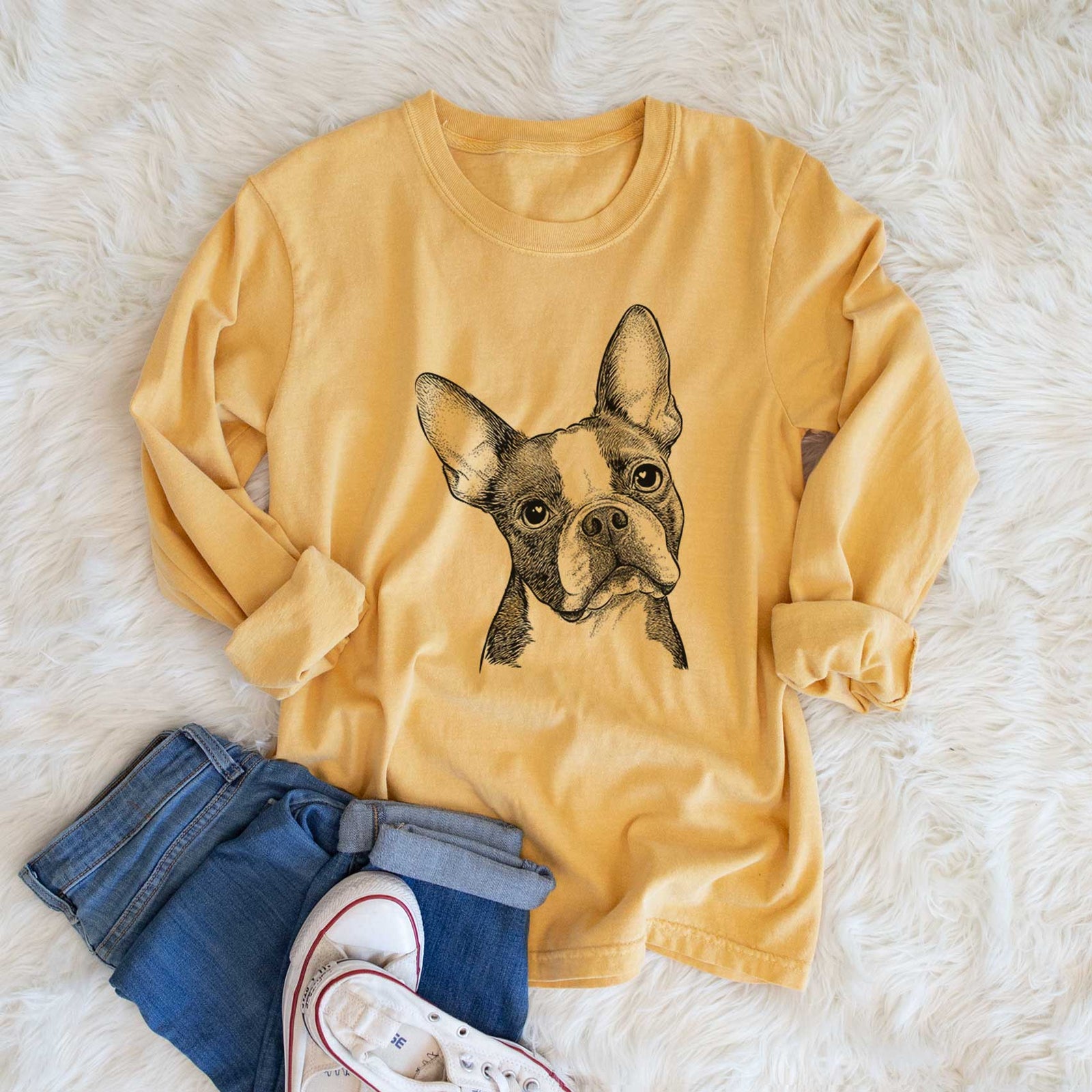Bare Dee Dee the Boston Terrier - Men's Heavyweight 100% Cotton Long Sleeve