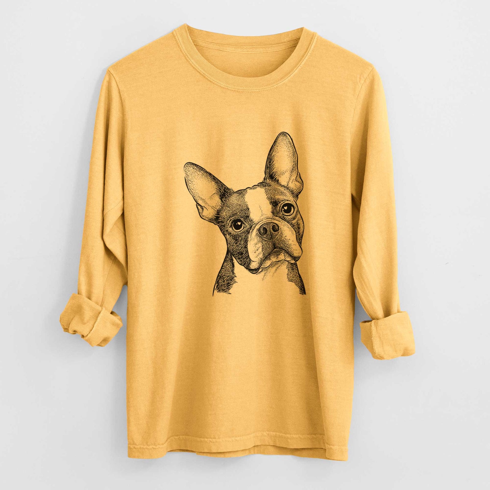 Bare Dee Dee the Boston Terrier - Men's Heavyweight 100% Cotton Long Sleeve