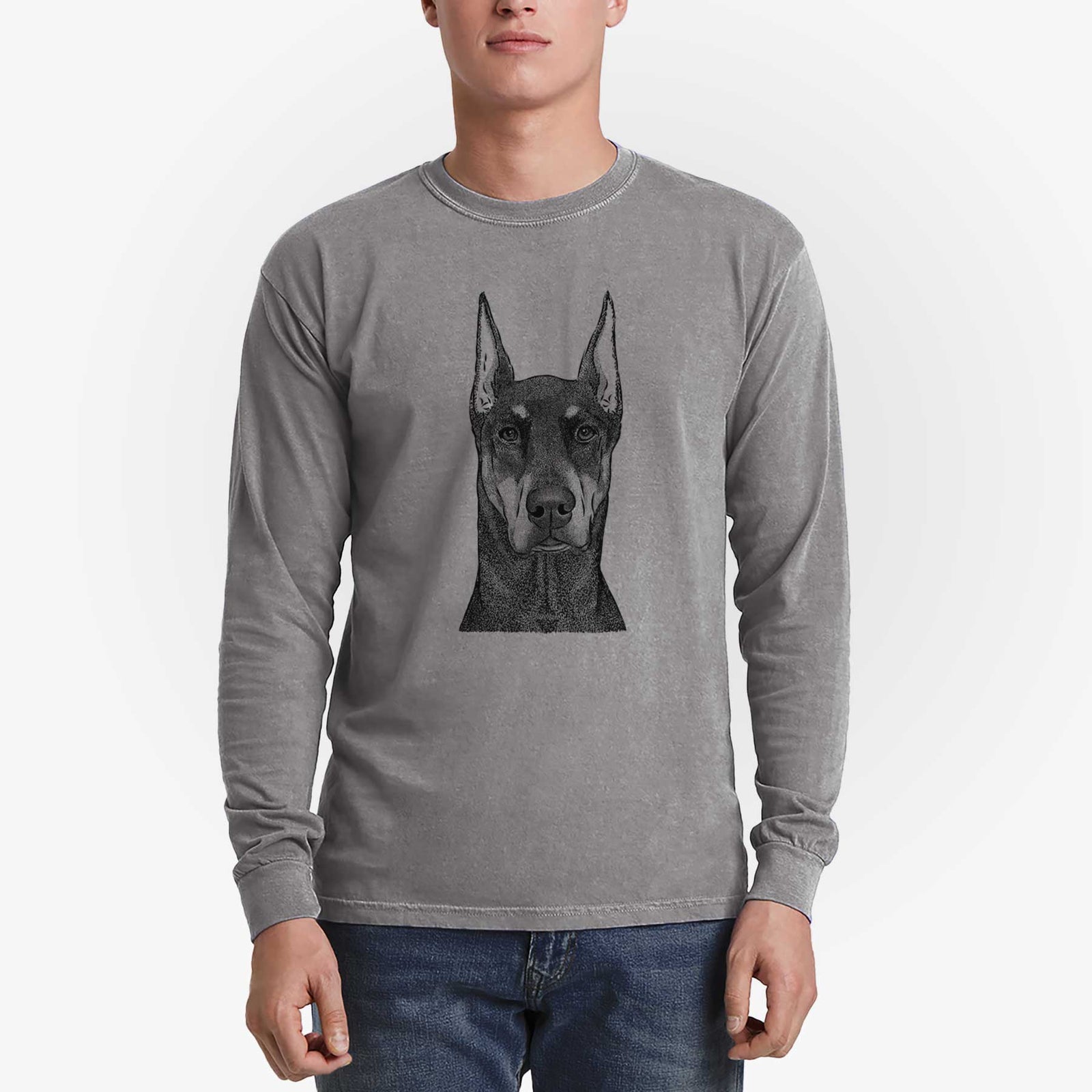 Bare Drake the Doberman Pinscher - Men's Heavyweight 100% Cotton Long Sleeve