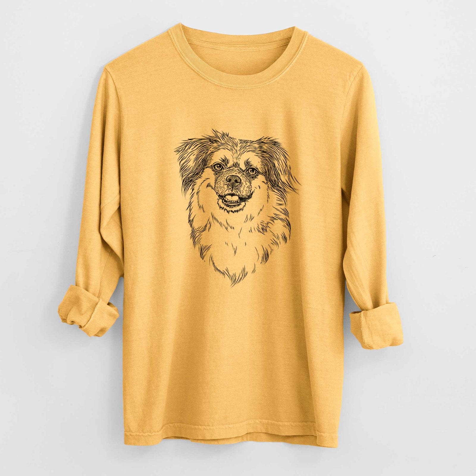 Bare Ed the Tibetan Spaniel - Men's Heavyweight 100% Cotton Long Sleeve
