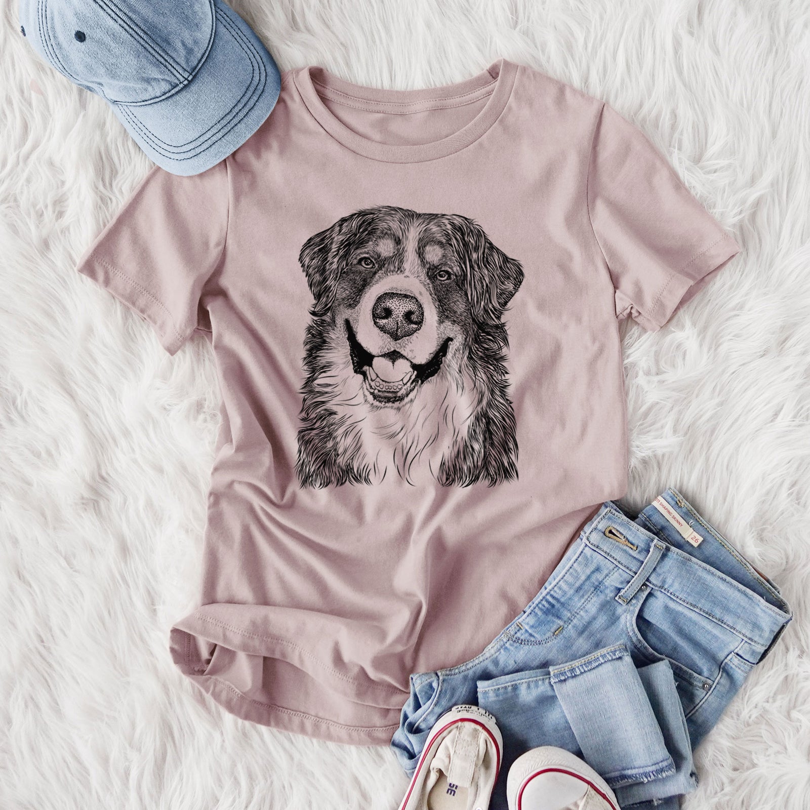 Bare Eiger the Bernese Mountain Dog - Women's Lightweight Relaxed Fit 100% Cotton Crewneck