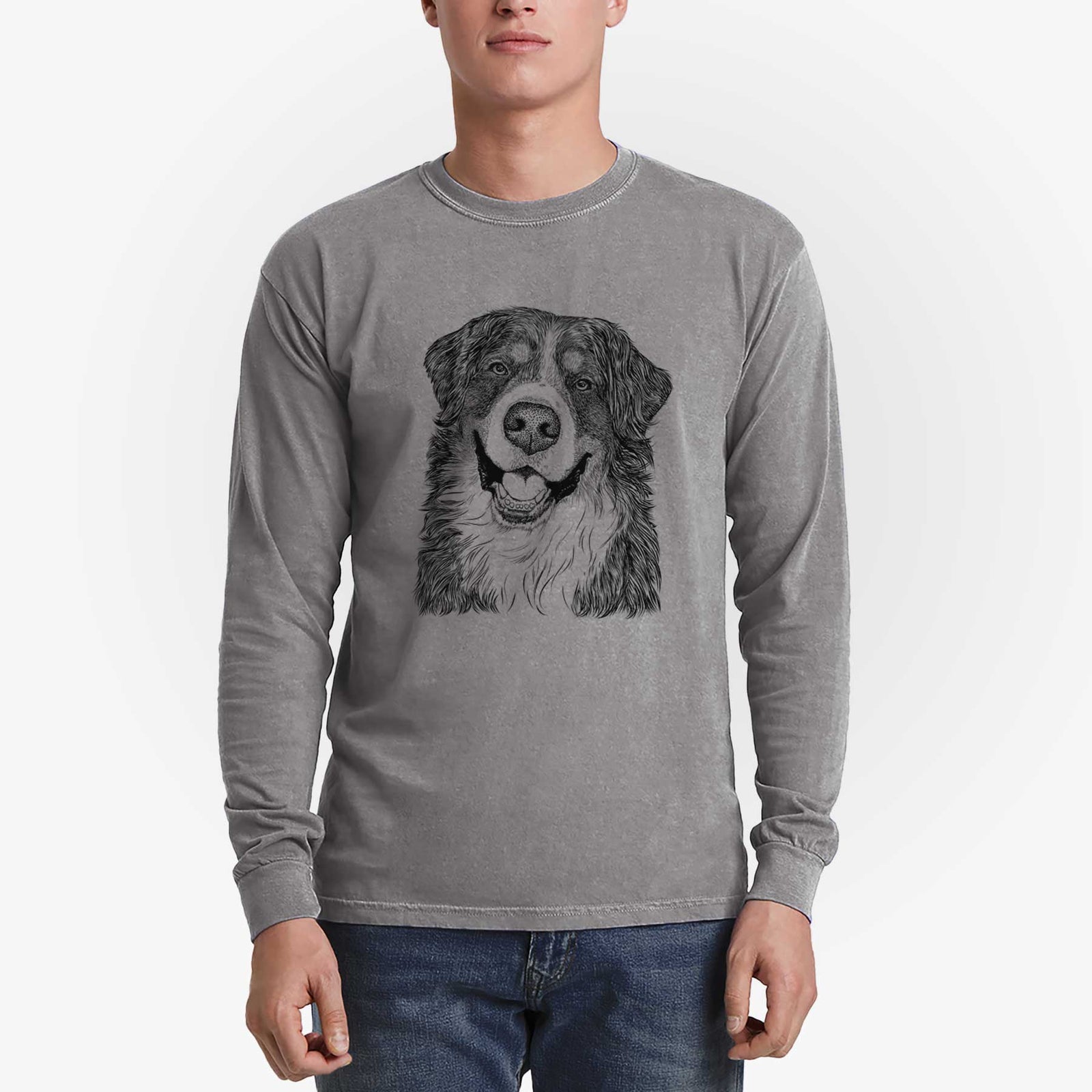 Bare Eiger the Bernese Mountain Dog - Men's Heavyweight 100% Cotton Long Sleeve