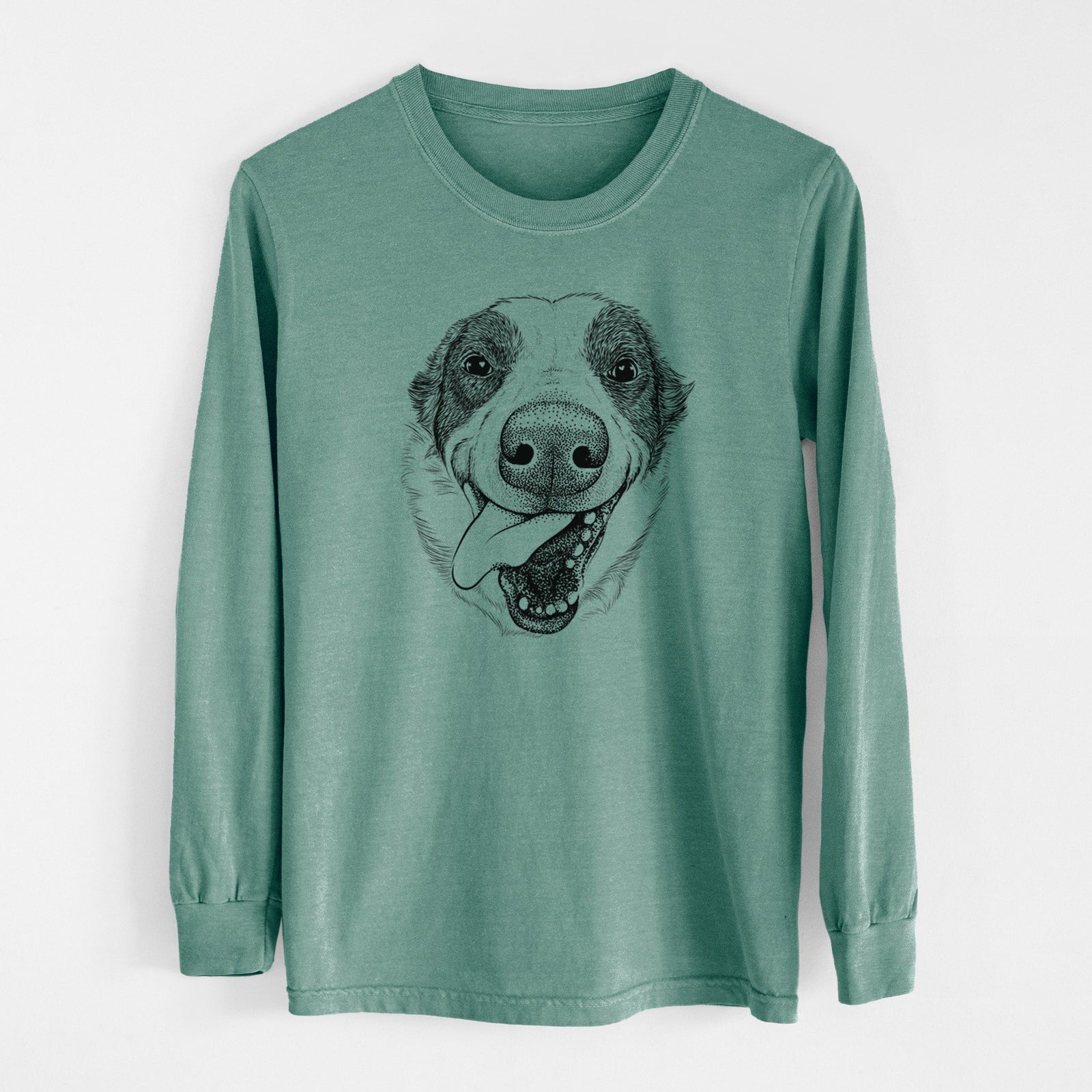 Bare Elwood the Border Collie - Men's Heavyweight 100% Cotton Long Sleeve